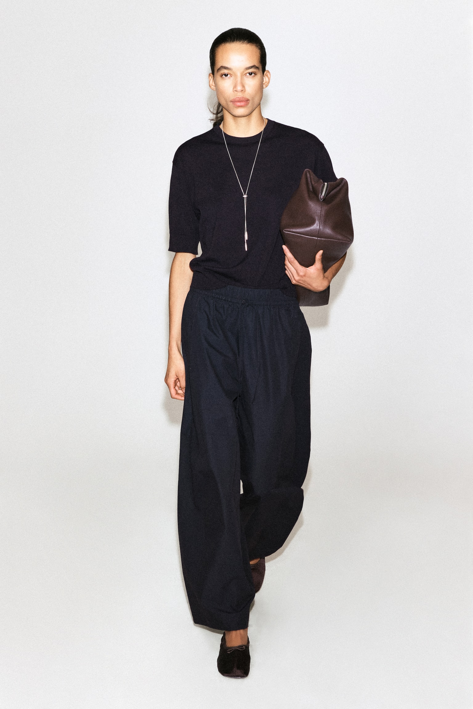 ELASTICATED BARREL-LEG TROUSERS - NAVY/DARK GREEN/WHITE/BLACK - 1