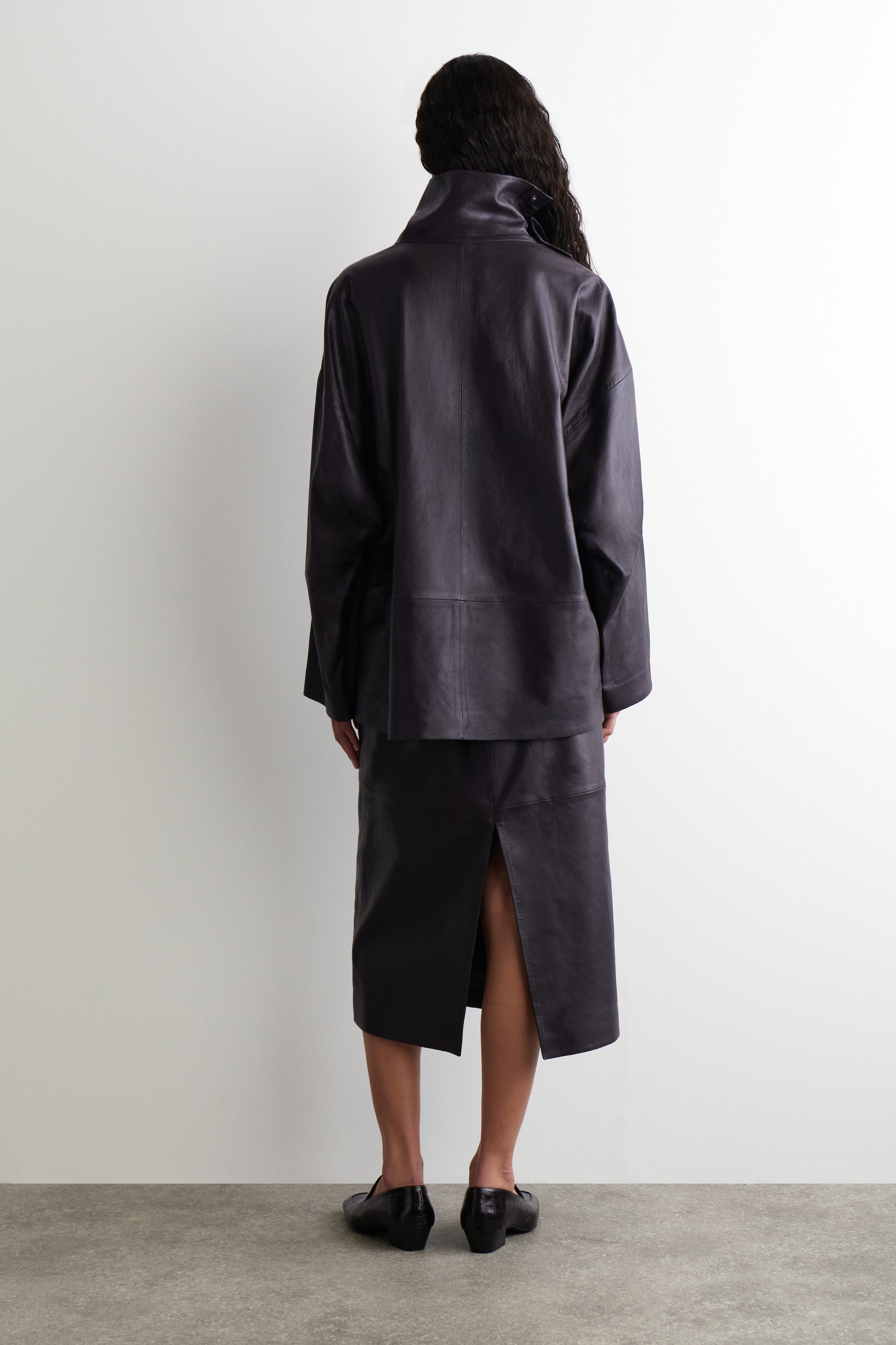 LEATHER FUNNEL-NECK TOP