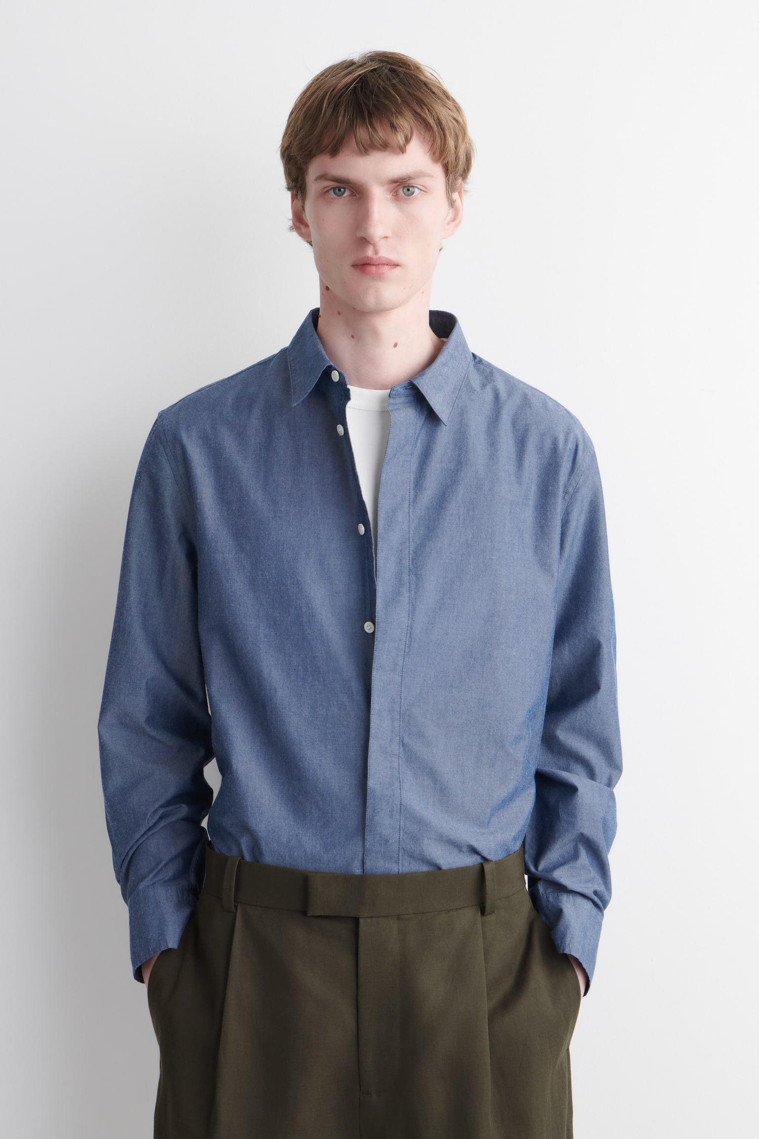 CHEMISE À MANCHES LONGUES EN CHAMBRAY - BLEU - 1