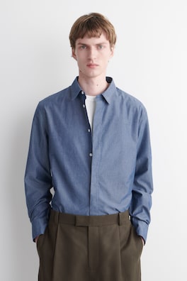 CHAMBRAY LONG-SLEEVE SHIRT — BLUE 1