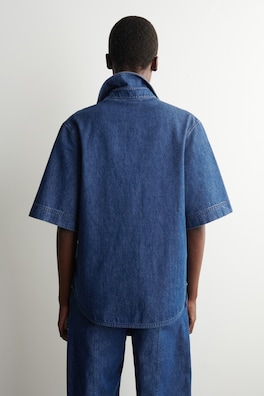 BOXY SHORT-SLEEVED DENIM SHIRT — DARK BLUE 4