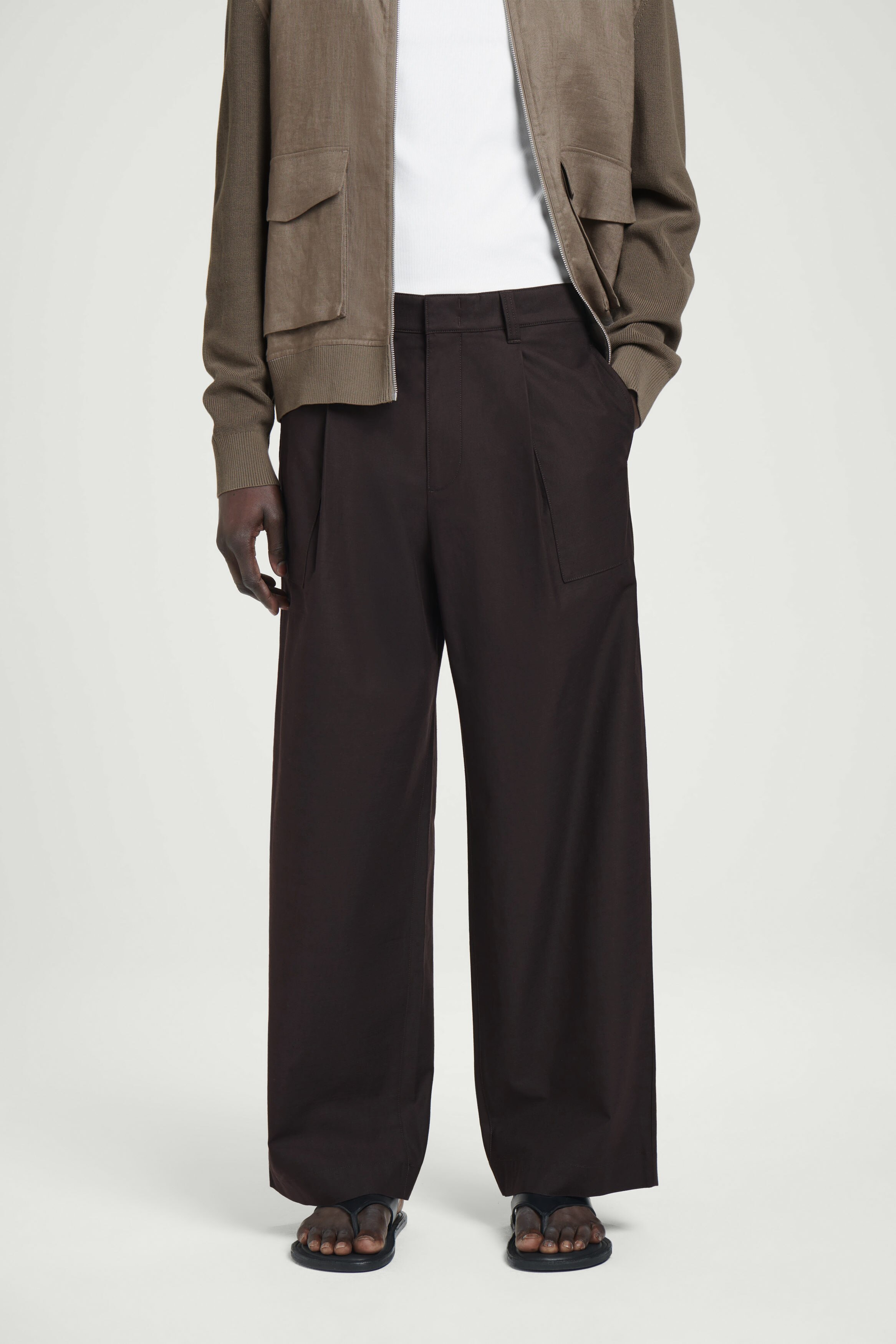 WIDE-LEG COTTON-TWILL PANTS - DARK BROWN | COS US