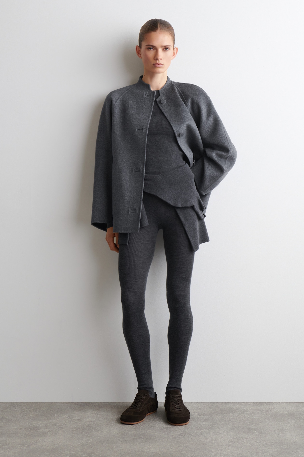 SEAMLESS MERINO WOOL LEGGINGS — CHARCOAL MÉLANGE