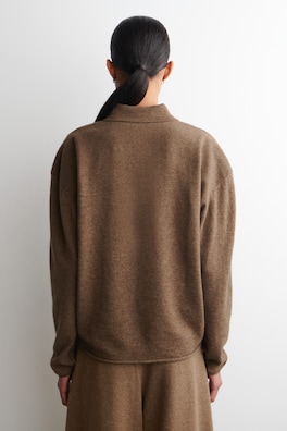 MERINO WOOL-YAK ZIP-UP POLO SHIRT — BROWN MÉLANGE 3