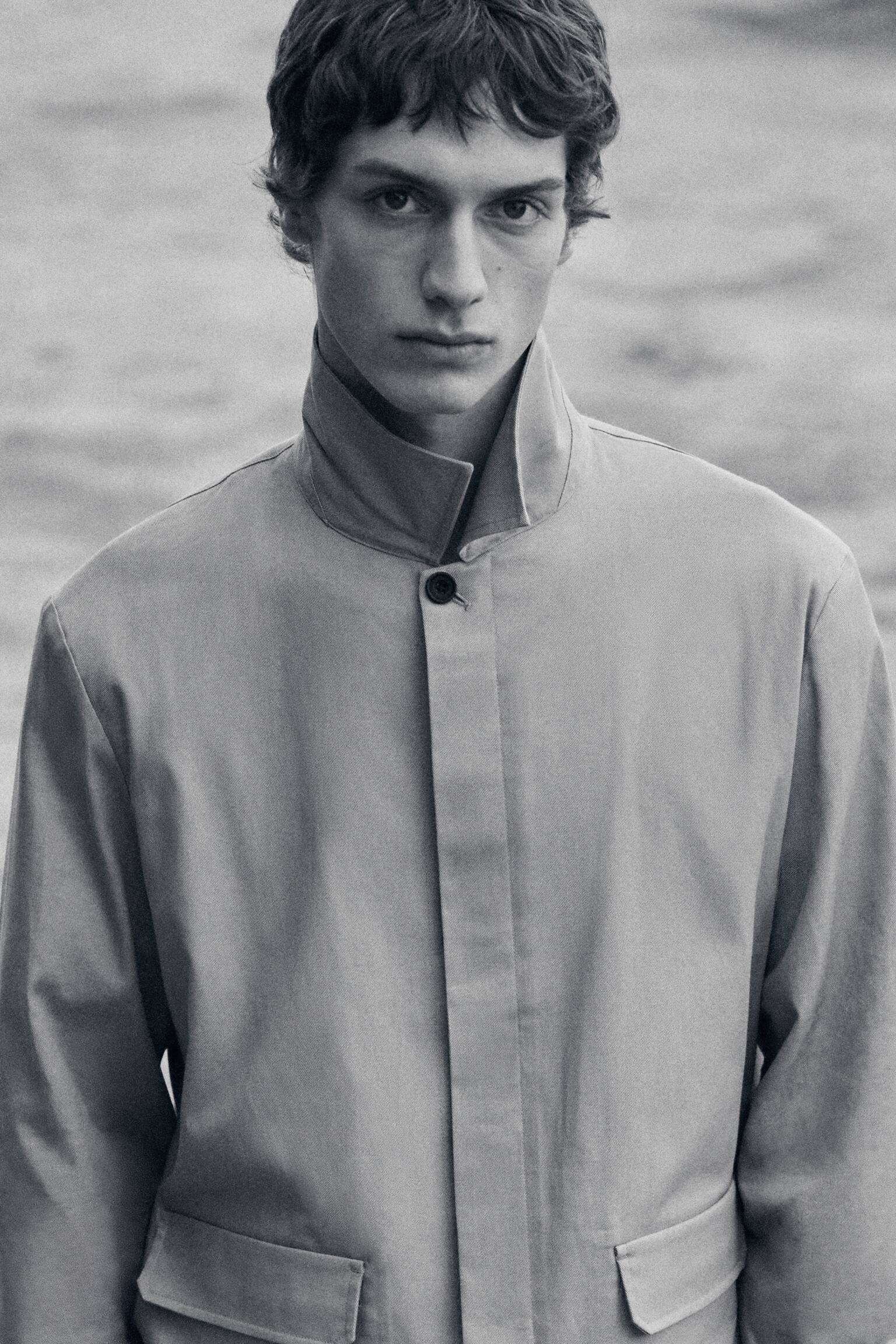 AFSLAPPET BOMULDS-LINEN OVERSHIRT - BEIGE/MARINEBLÅ - 4