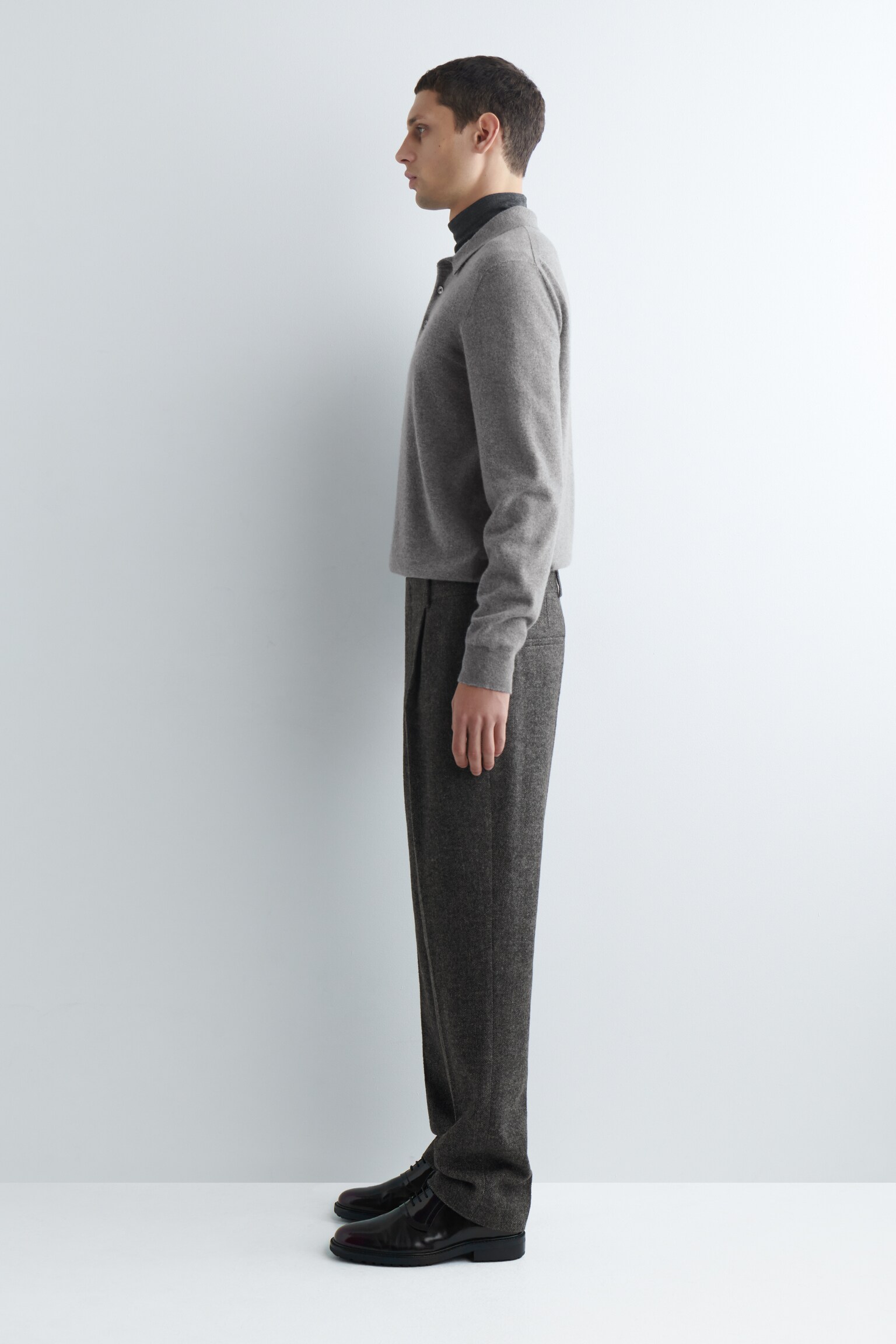 PANTALONI A GAMBA DRITTA IN LANA A SPINA DI PESCE - KAKI SCURO - 5