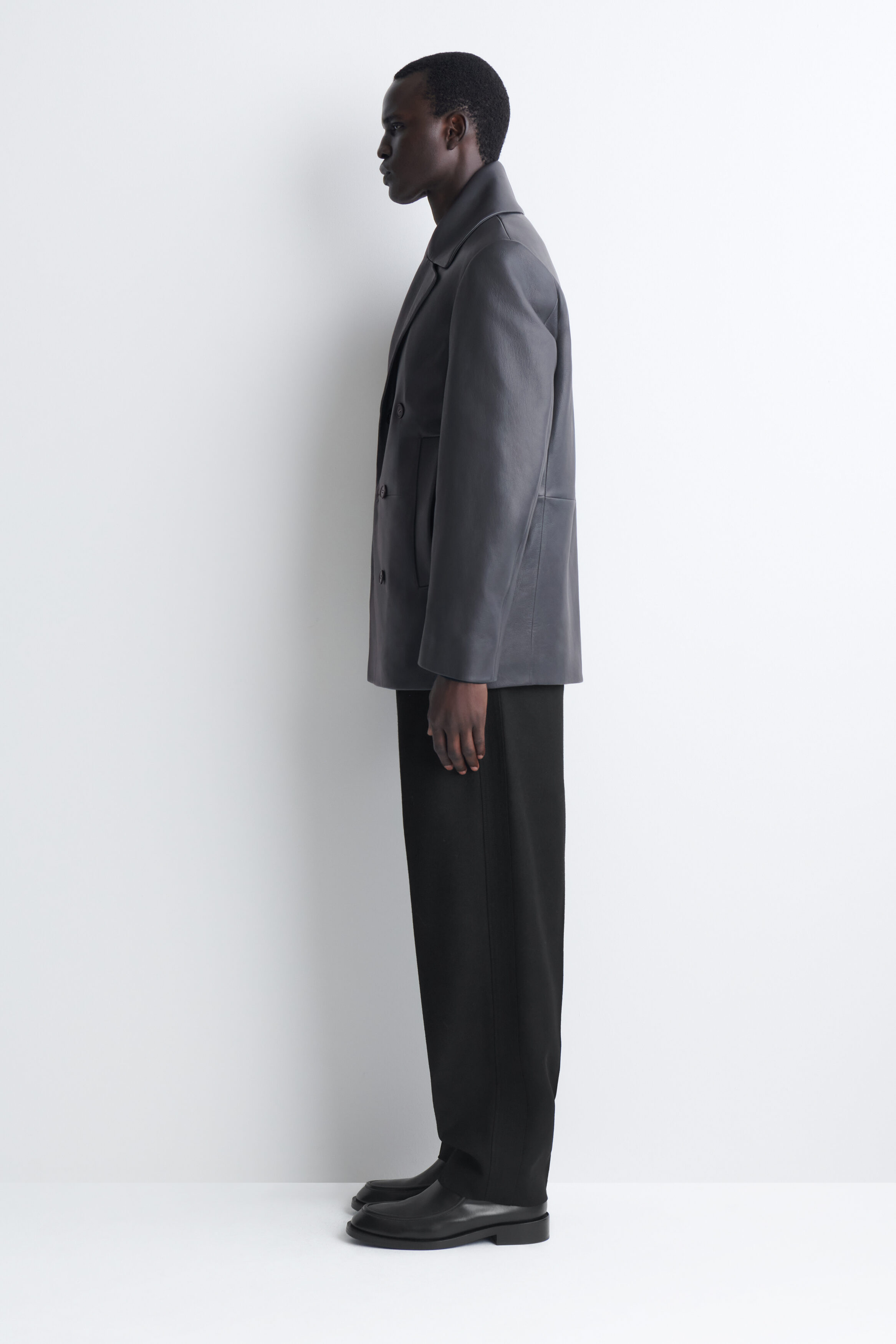 TAILORED PADDED LEATHER COAT - thumbnail 4