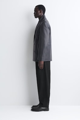 TAILORED PADDED LEATHER COAT — ANTHRACITE 4