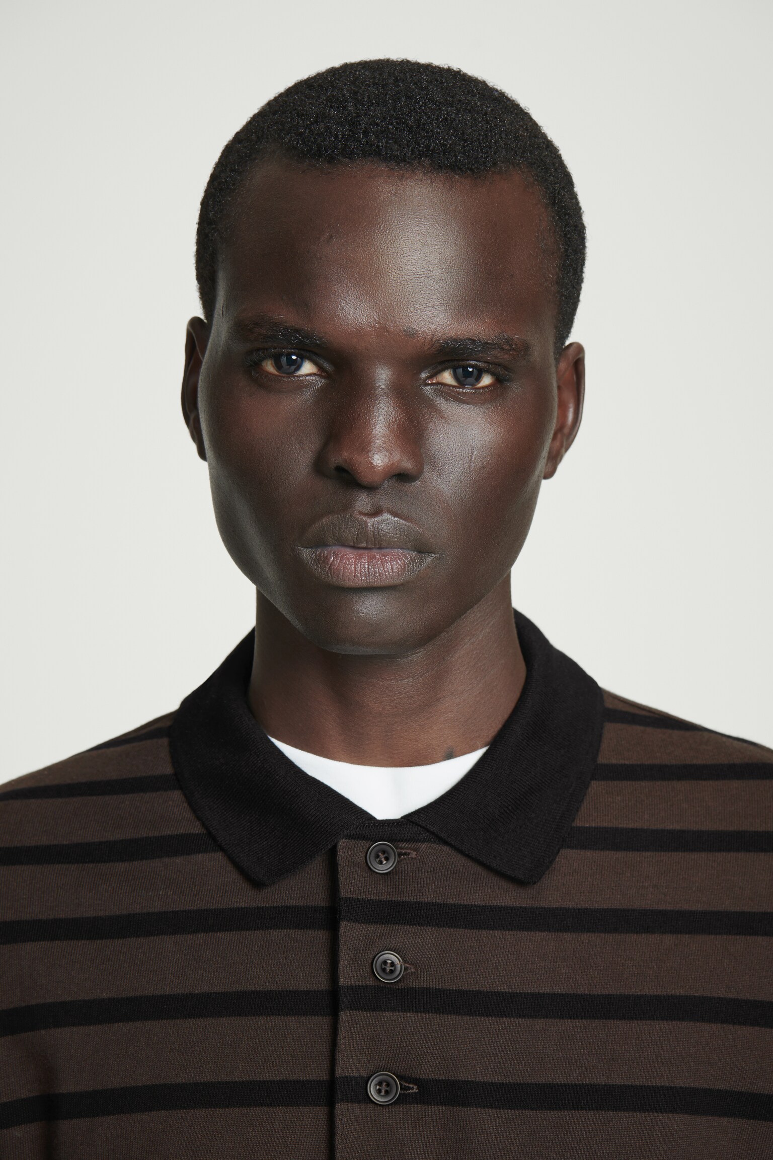 STRIPED LONG-SLEEVED POLO SHIRT - BROWN / BLACK/ECRU / BLACK - 6