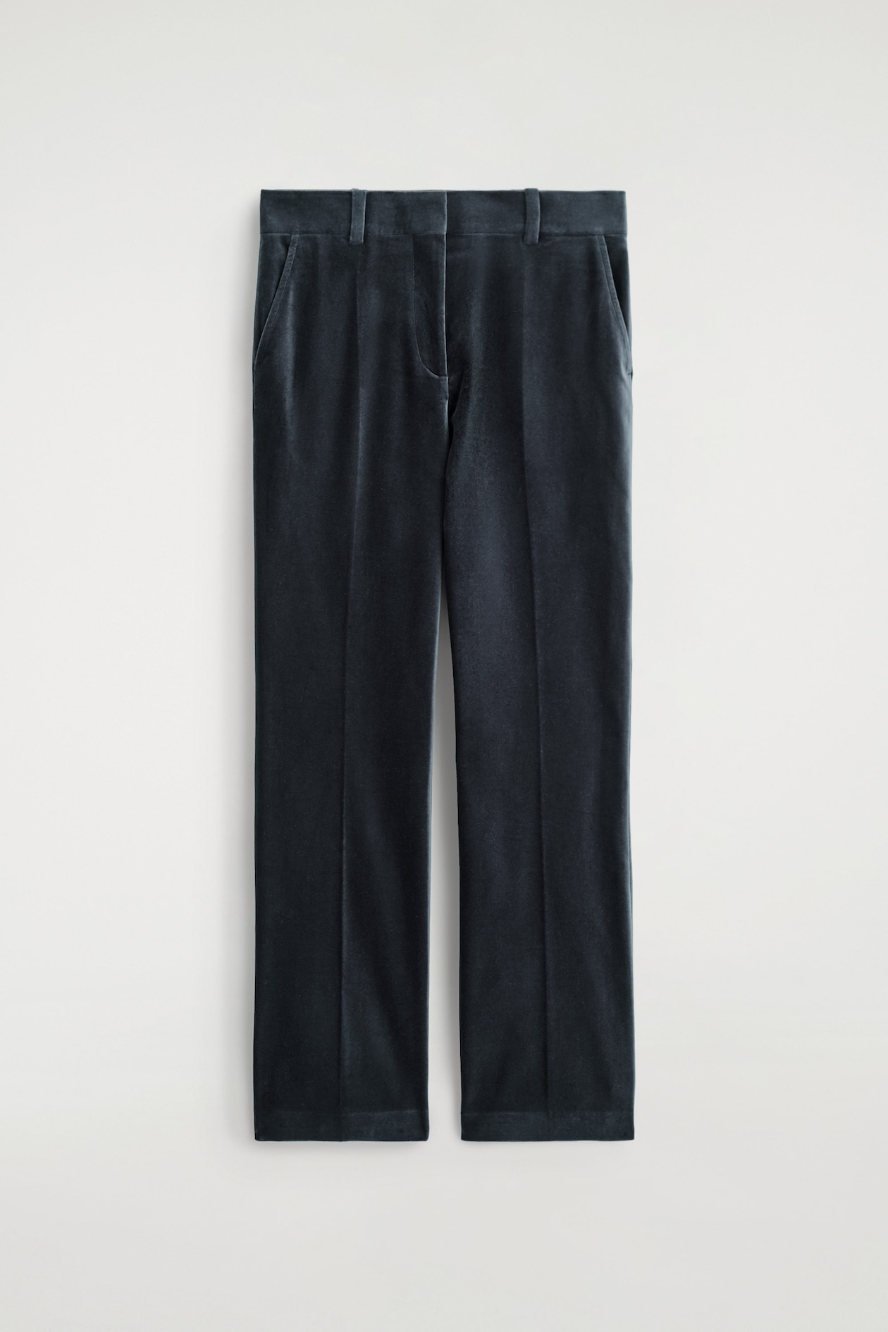 VELVET STRAIGHT-LEG TROUSERS — NAVY