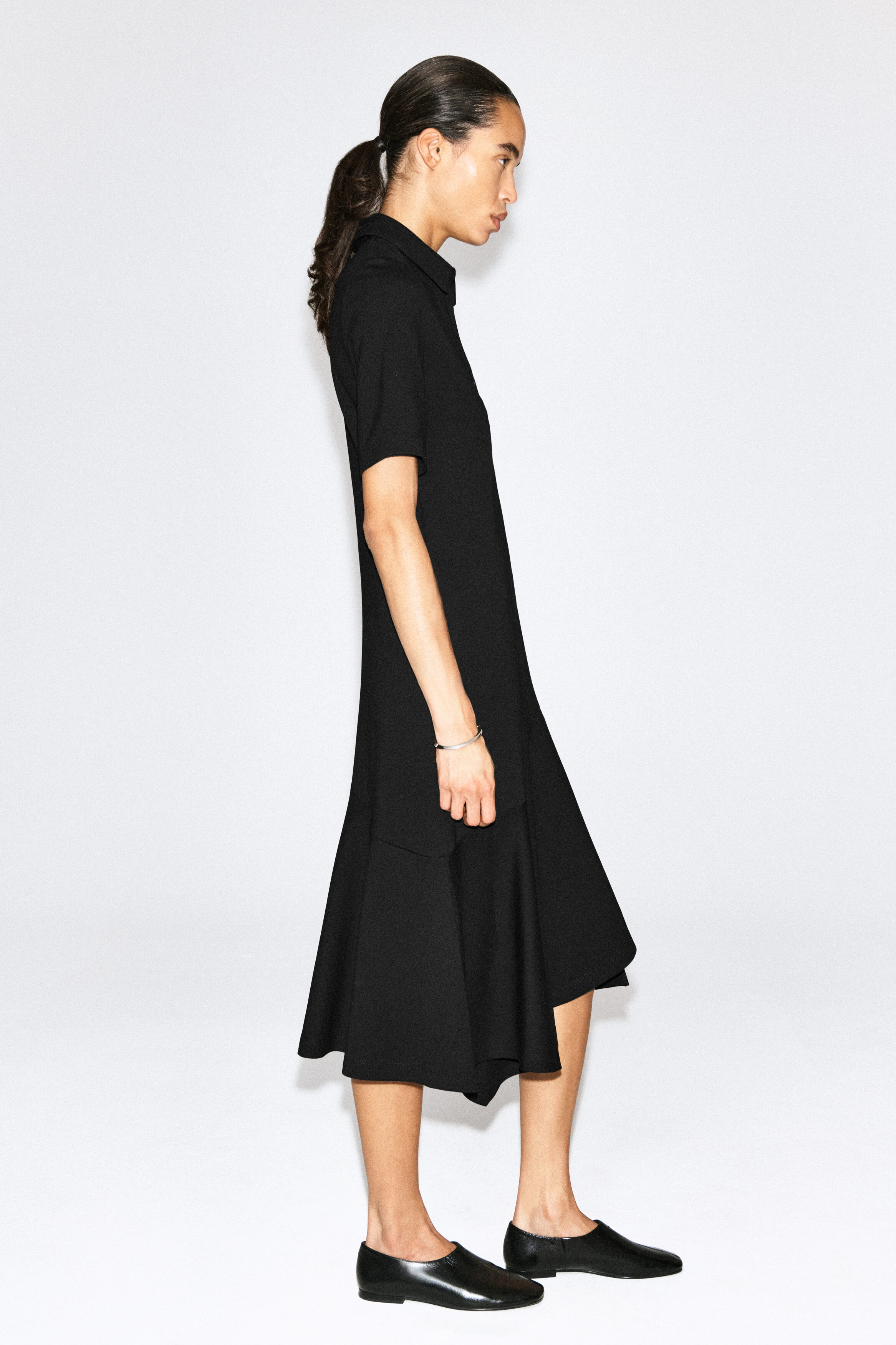 FLARED JERSEY MIDI SHIRT DRESS - thumbnail 4