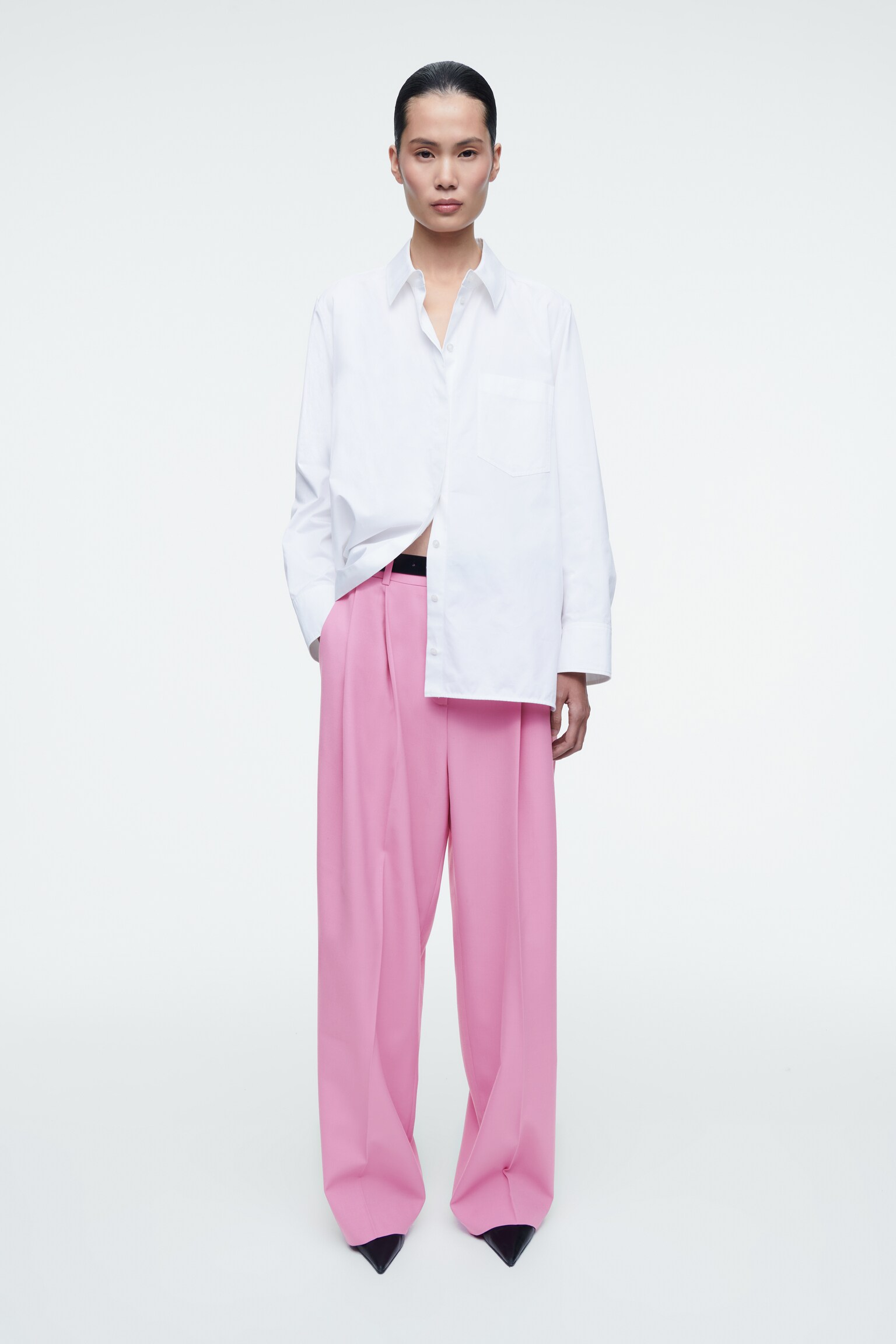RELAXED TWILL WIDE-LEG TROUSERS - PINK/DARK BROWN/BLACK/BLUE/GREY/MOLE - 1