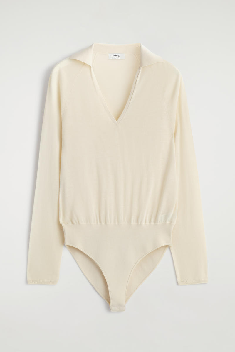 COS Sheer Knitted Silk-Cashmere Bodysuit White Women's Extra Small