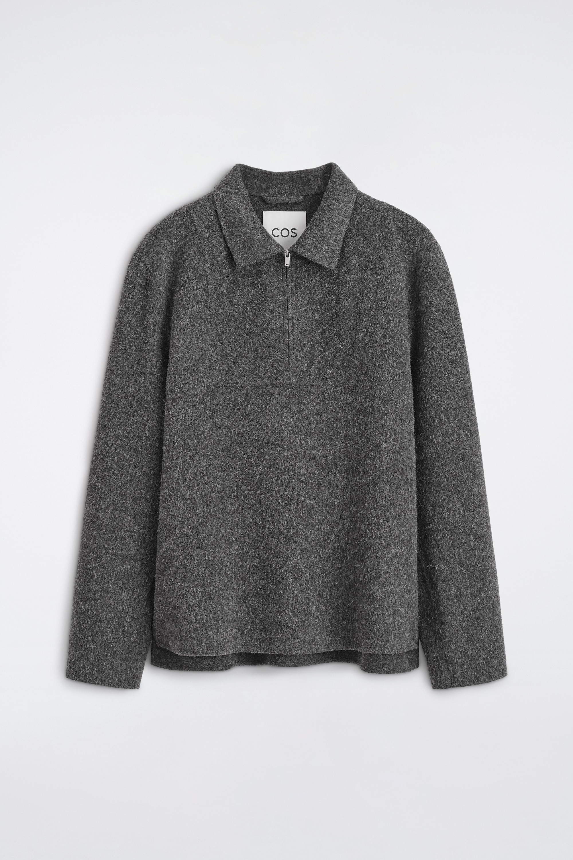 DOUBLE-FACED WOOL-BLEND ZIP-UP OVERSHIRT - אפור מלנג'/DARK TURQUOISE