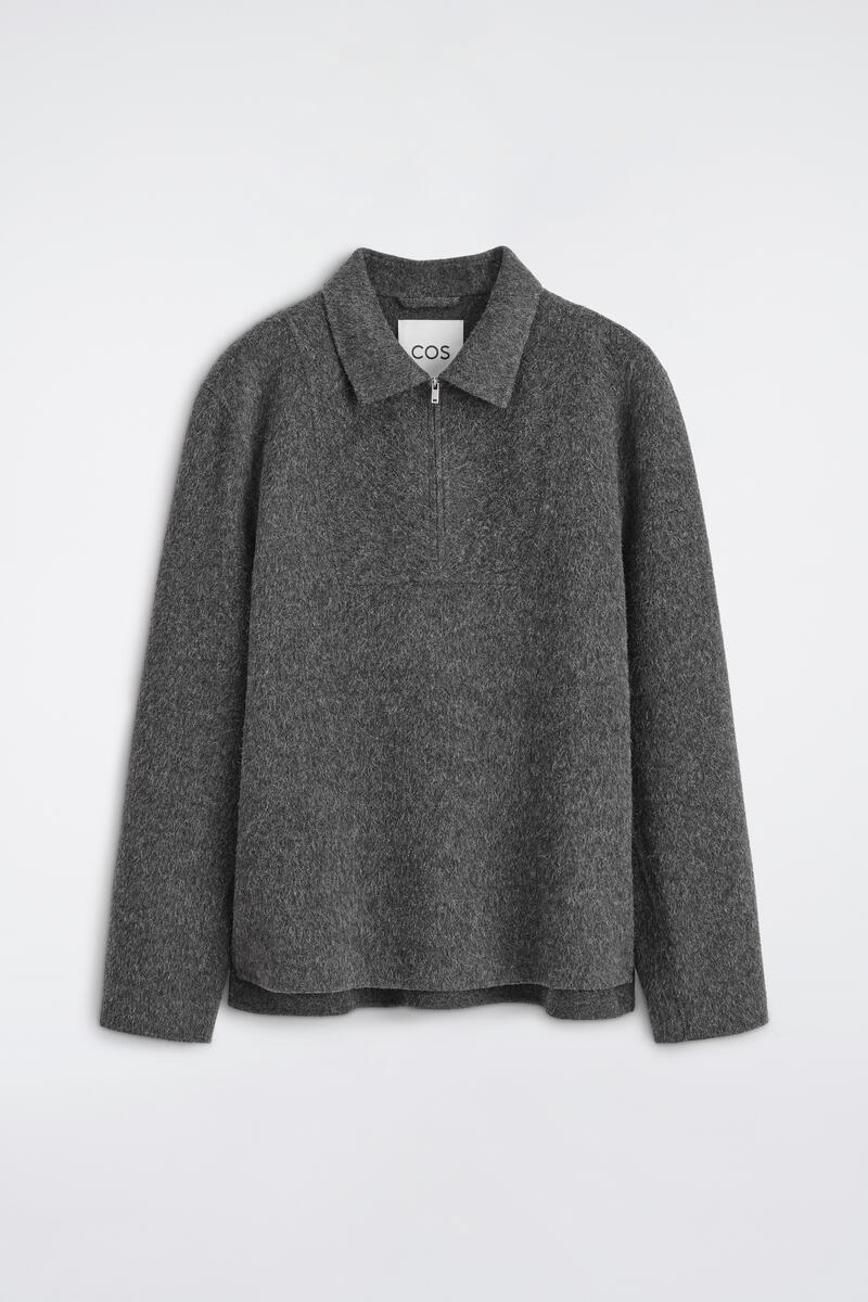 Double-Faced Wool-Blend Zip-Up Overshirt in Gray