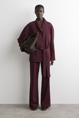 WOOL-BLEND STRAIGHT-LEG PANTS — BURGUNDY 1