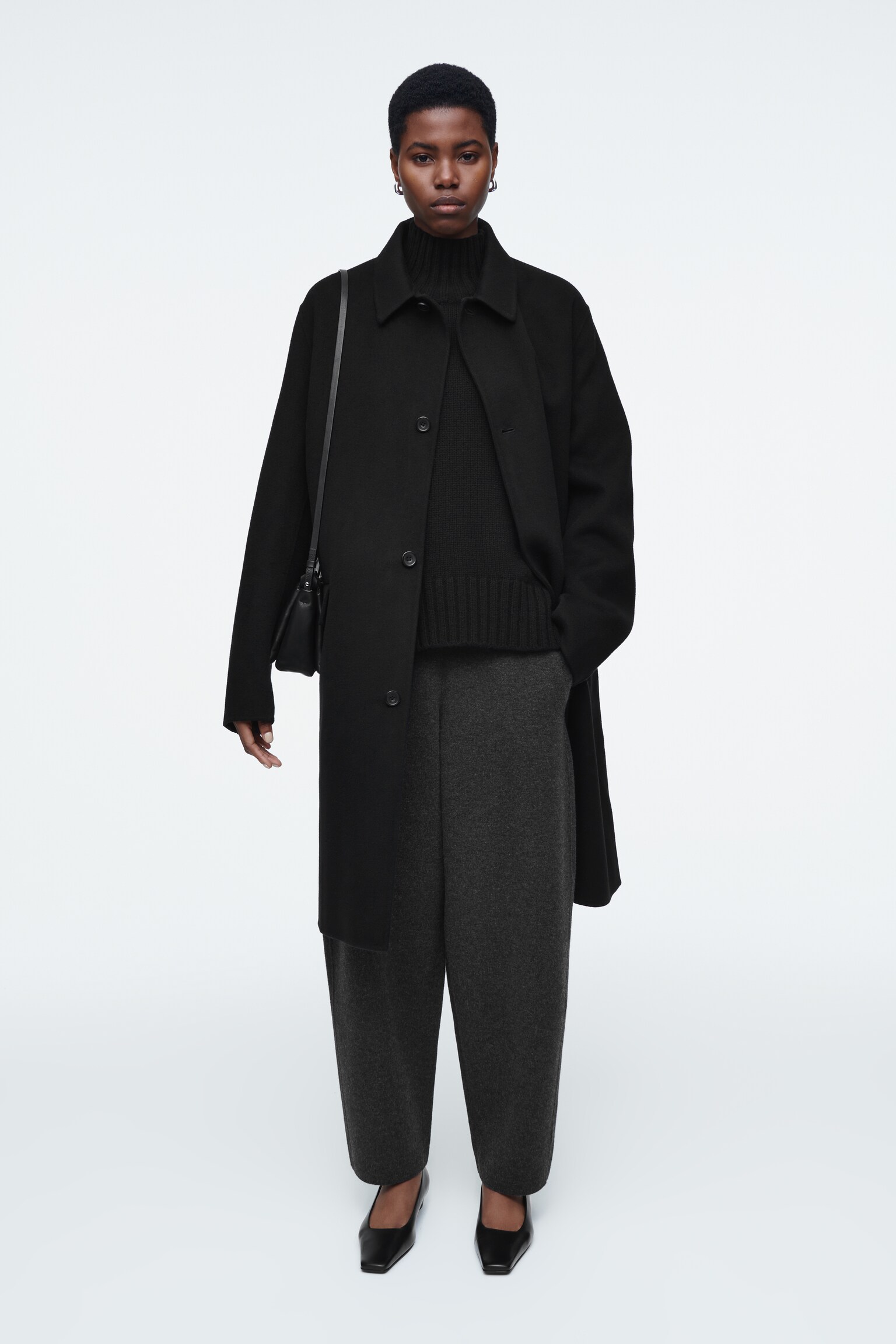 MERINO WOOL BARREL-LEG TROUSERS - CHARCOAL MÉLANGE/GREY MÉLANGE - 1