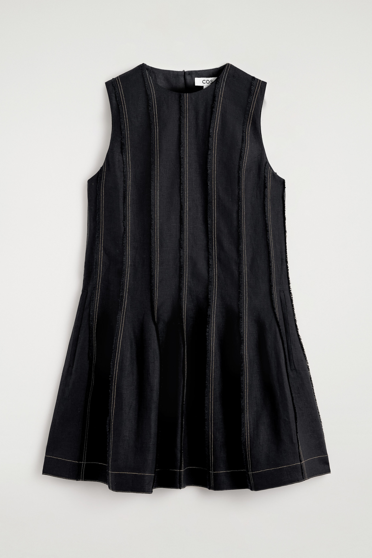 SCULPTED PLEATED MINI DRESS — BLACK