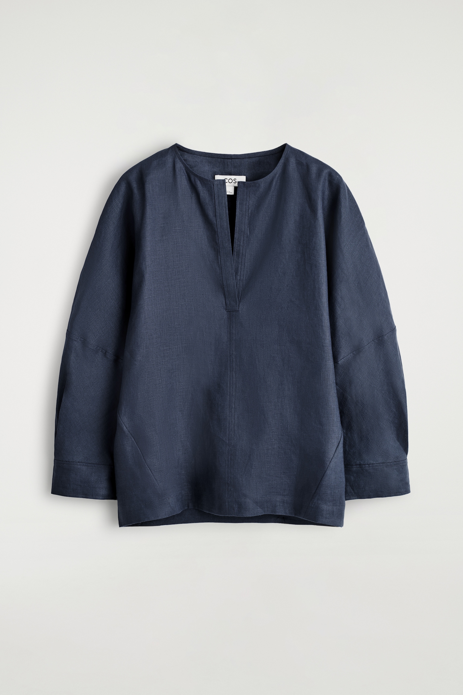 VOLUMINOUS LINEN BLOUSE - DARK BLUE/RUST RED - 2