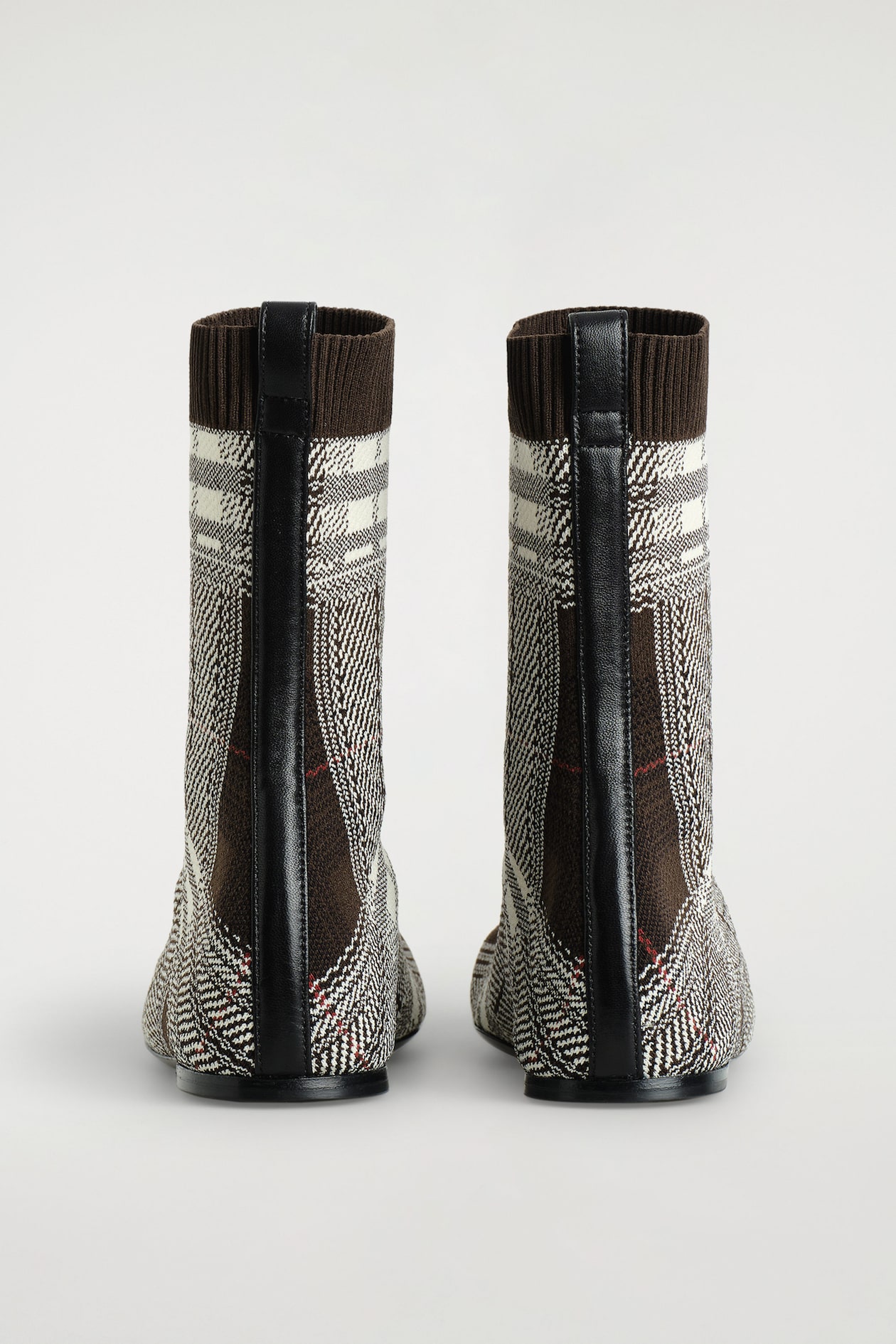 CHECKED KNITTED SOCK BOOTS — BORDEAUX / CHECKERED