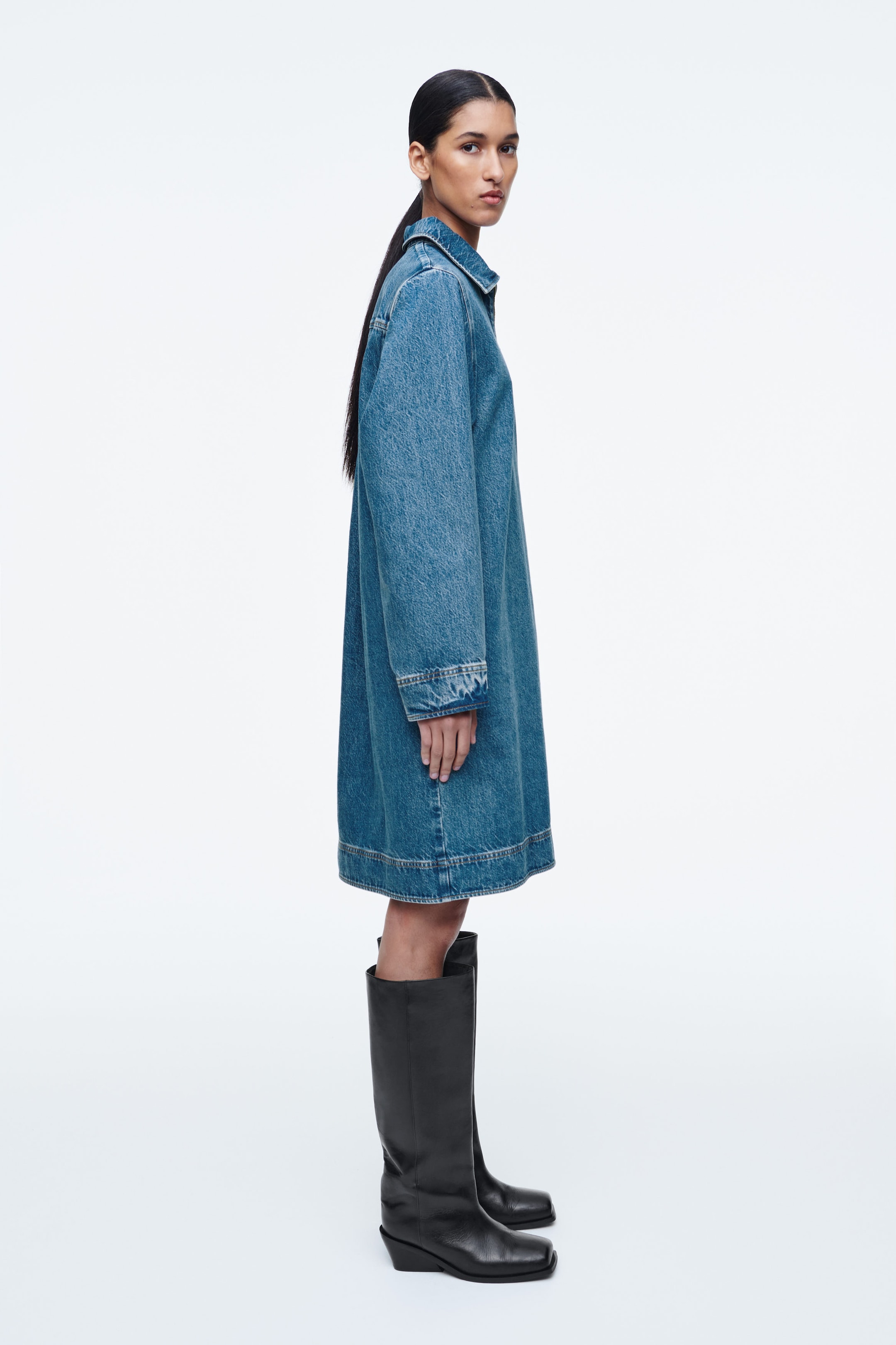 DENIM HALF-ZIP DRESS