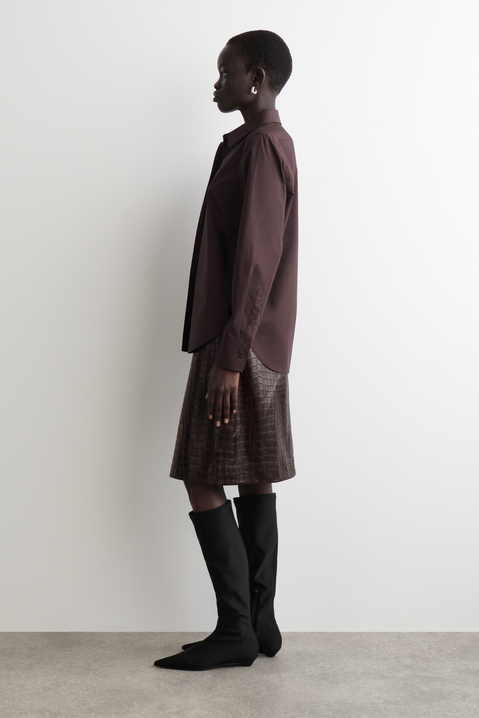 Camisa de algodão feita à medida - CASTANHO ESCURO/BRANCO - 5