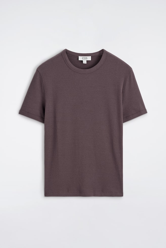 SCHMAL GESCHNITTENES GERIPPTES BAUMWOLL-T-SHIRT - BRAUN/WEISS/SCHWARZ/ANTHRAZIT/Hellgrau/NAVYBLAU/BRAUN/DUNKELGRAU - 1