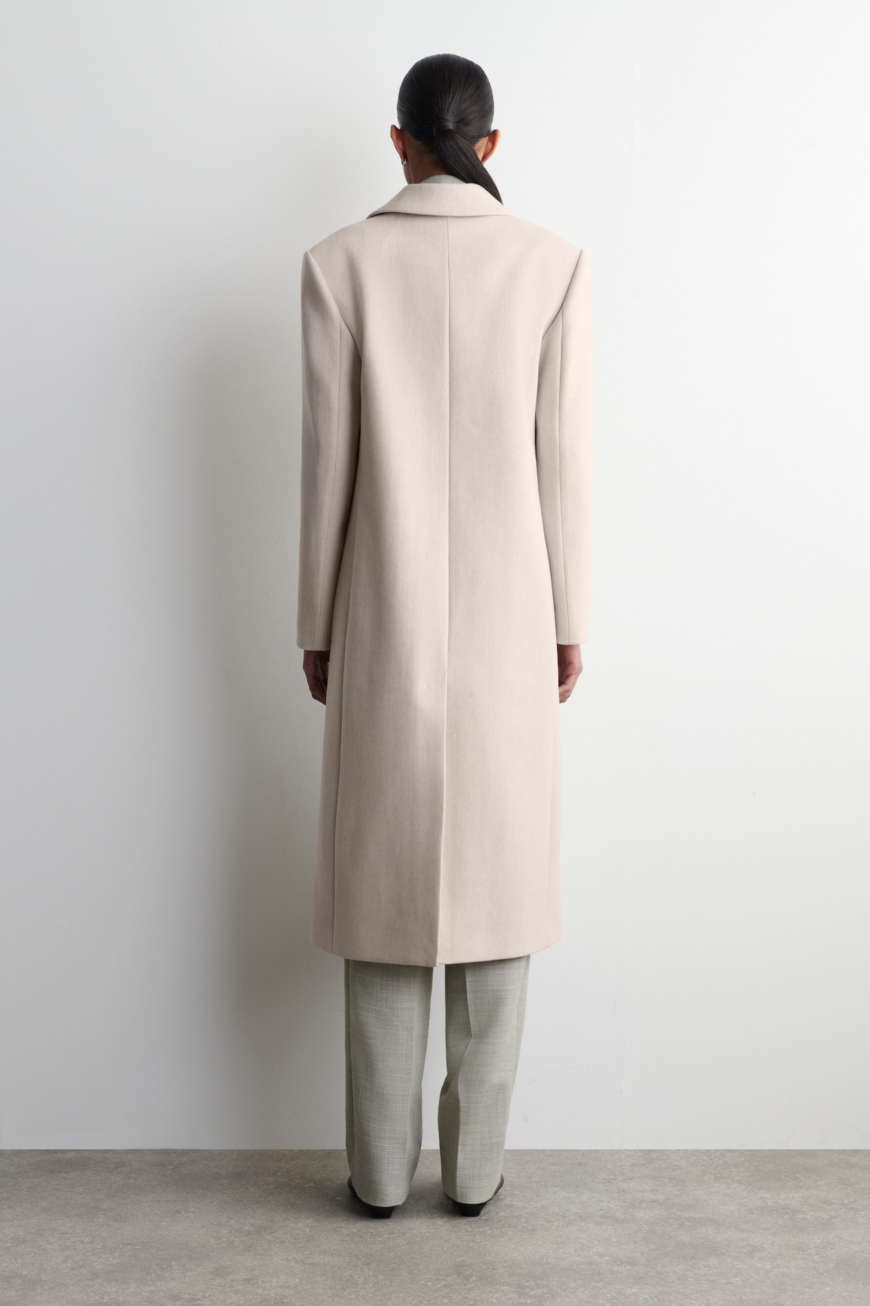 TAILORED WOOL-TWILL LONG COAT — LIGHT BEIGE