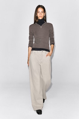 SEAMLESS MERINO WOOL ZIP-UP TOP — LIGHT-BROWN MÉLANGE 3