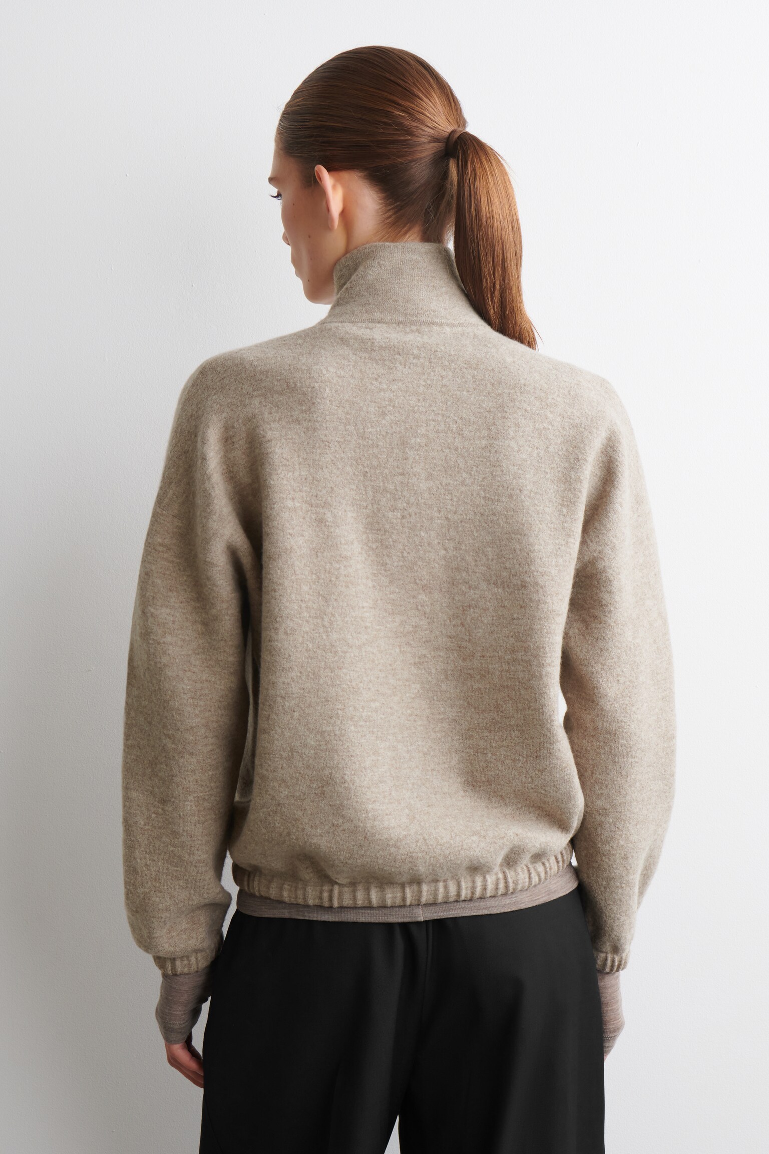 BOILED MERINO WOOL ZIP-UP JUMPER - BEIGE MÉLANGE/BROWN MÉLANGE - 4