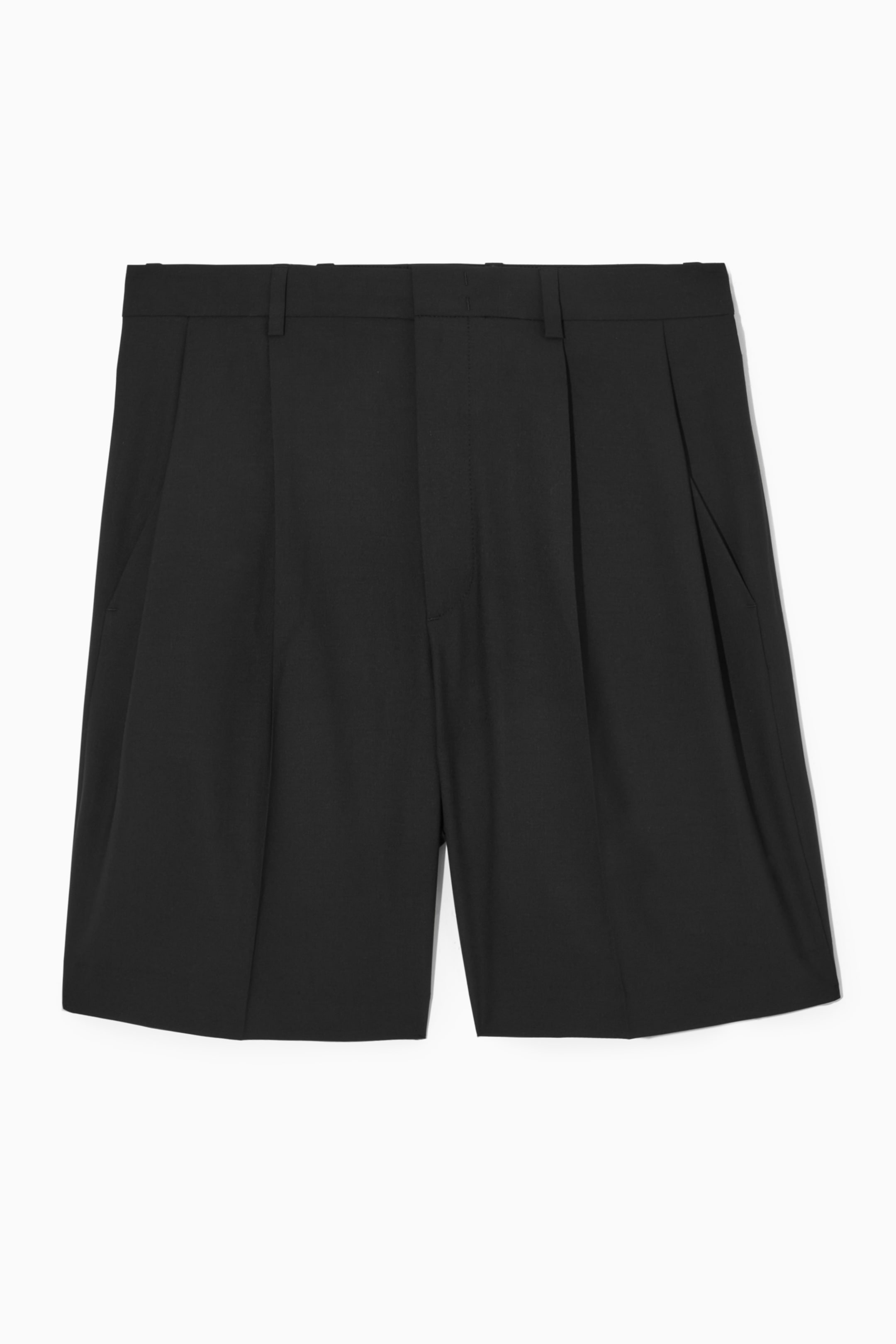Se større billede: PLEATED WIDE-LEG WOOL SHORTS - BLACK - HERRE | H&M DK 1