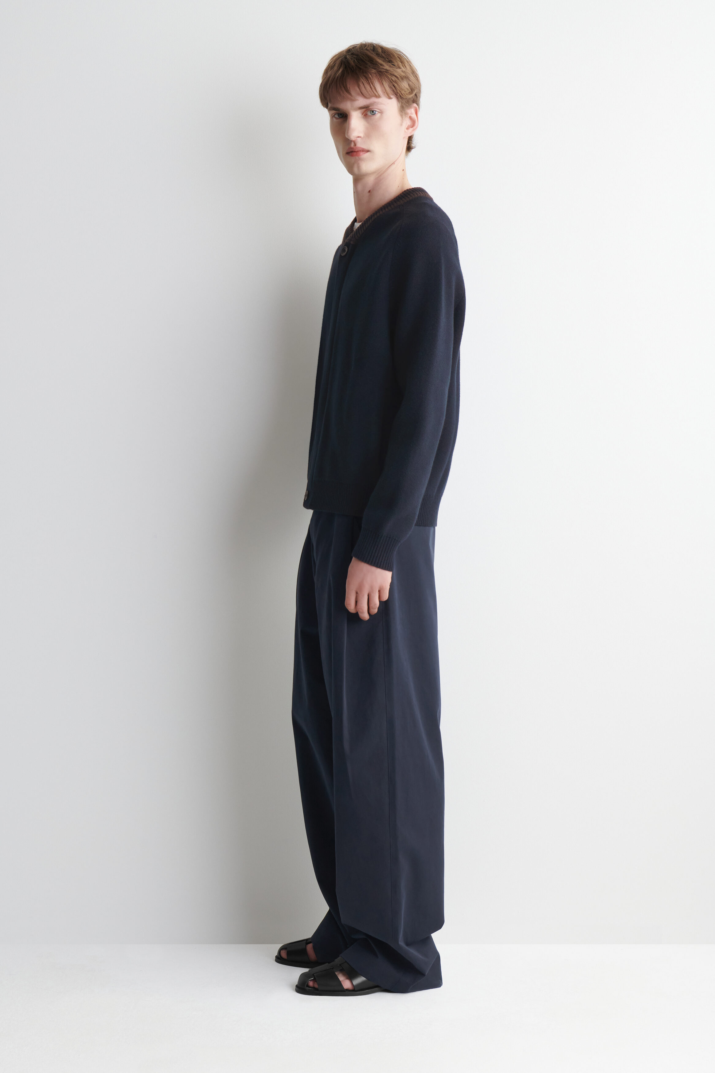 STRIPED-COLLAR COTTON-BLEND ZIP-UP CARDIGAN - thumbnail 3