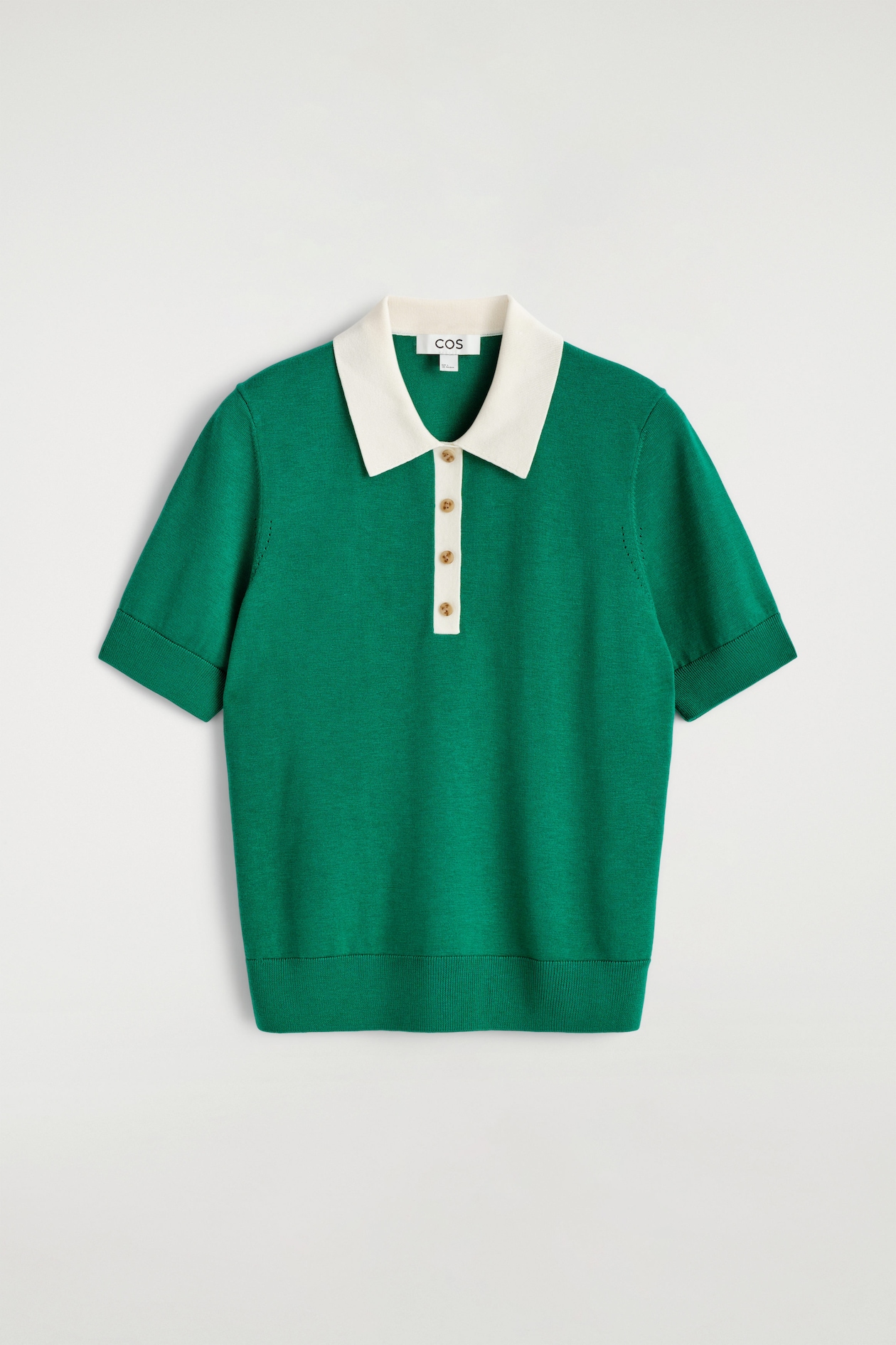 SHRUNKEN WOOL-BLEND POLO SHIRT — GREEN / WHITE
