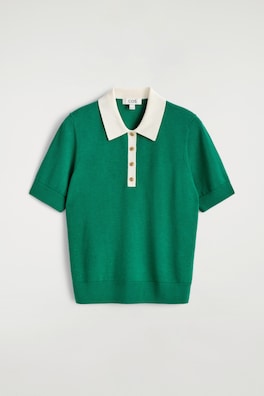 SHRUNKEN WOOL-BLEND POLO SHIRT — GREEN / WHITE 7