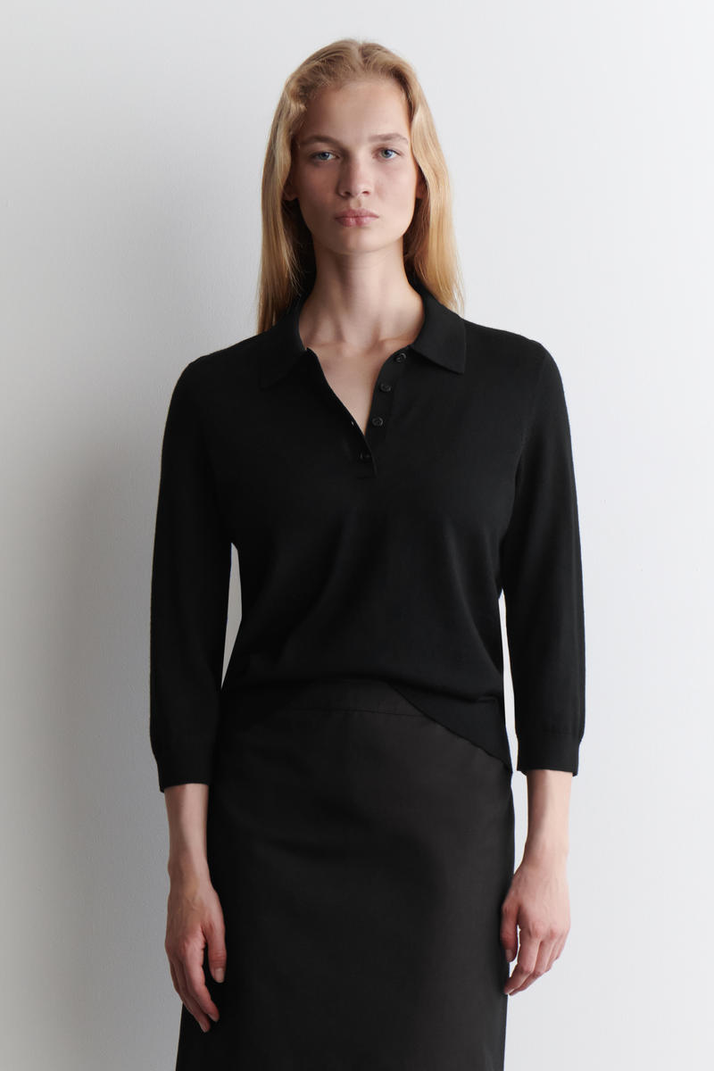 Cos Merino Wool Polo Jumper In Black