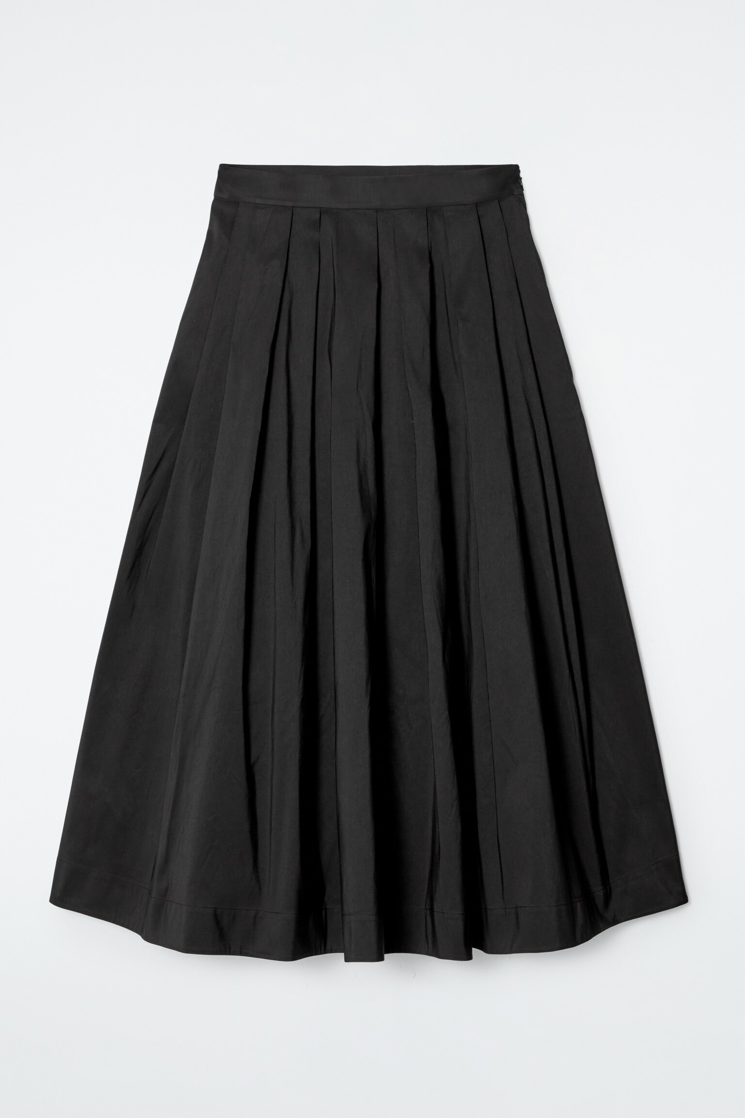 PLEATED A-LINE MIDI SKIRT - BLACK