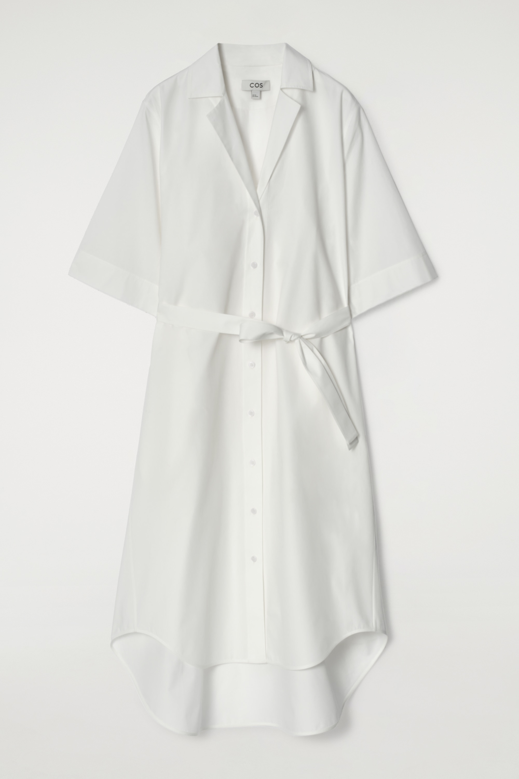 BELTED SHORT-SLEEVED MIDI SHIRT DRESS - WHITE/NAVY
