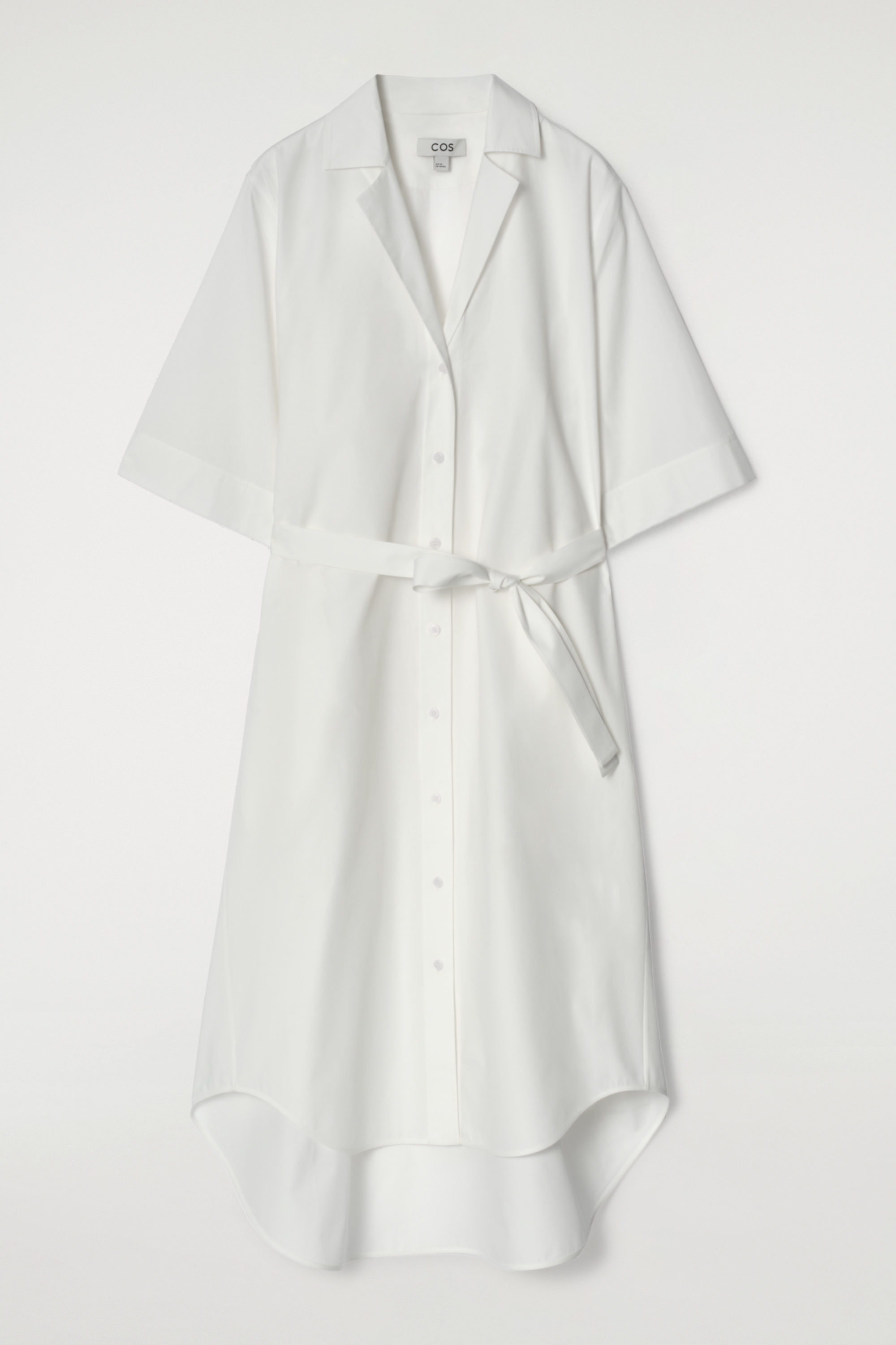BELTED SHORT-SLEEVED MIDI SHIRT DRESS - WHITE | COS