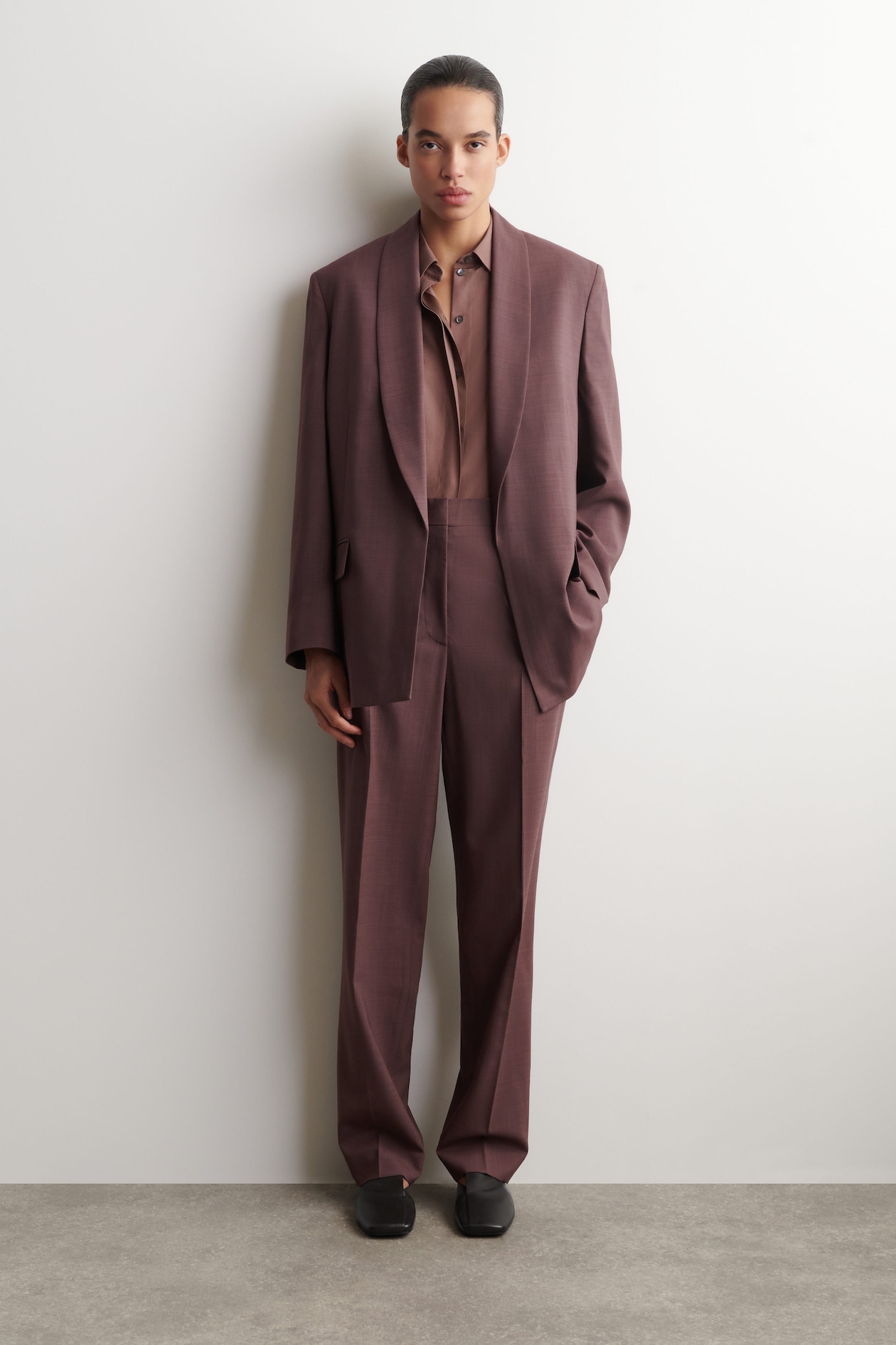 SHAWL-COLLAR WOOL BLAZER — MAHOGANY