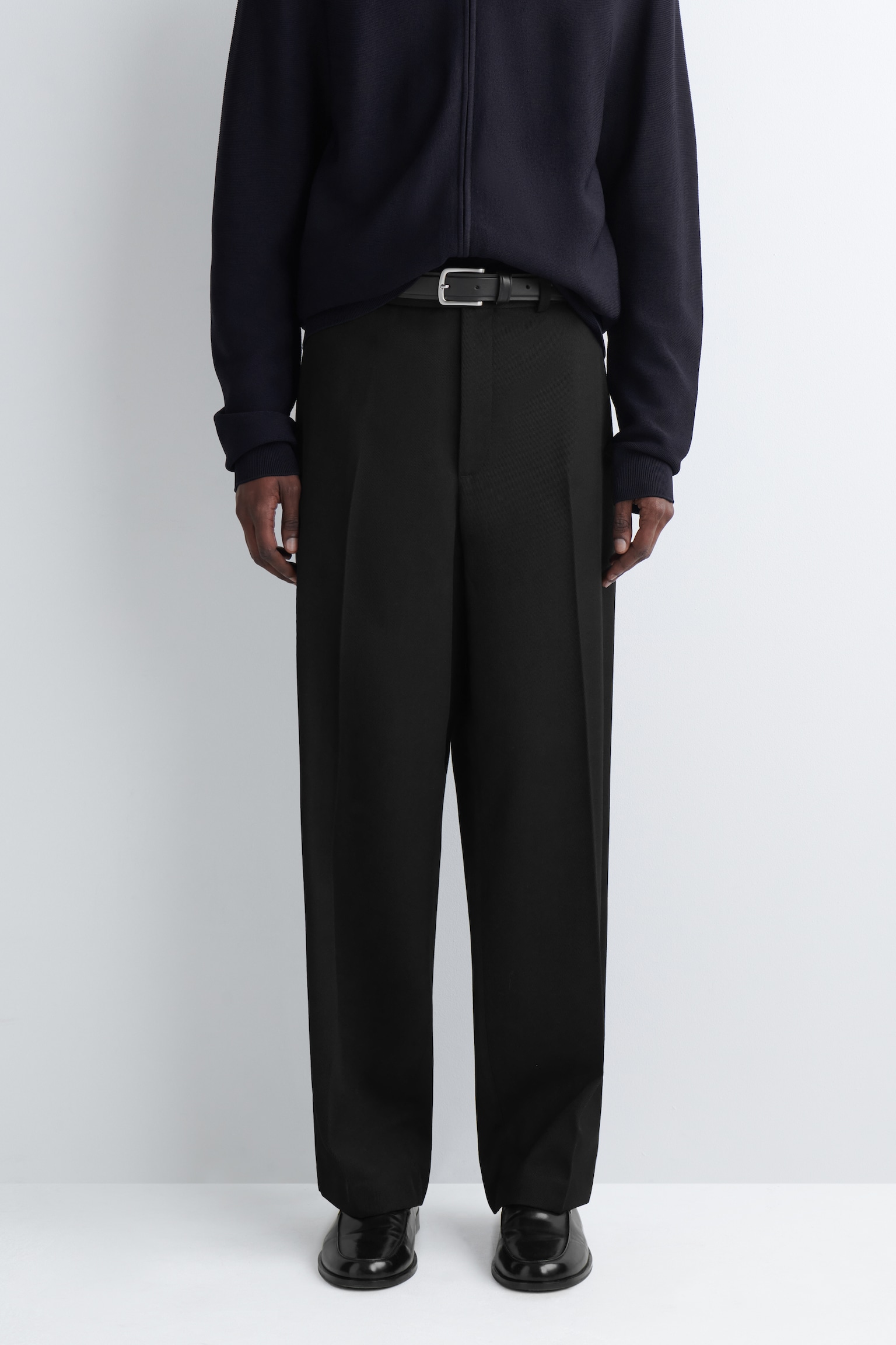 PANTALON DROIT EN LAINE MÉLANGÉE - NOIR/BRUN FONCÉ - 4