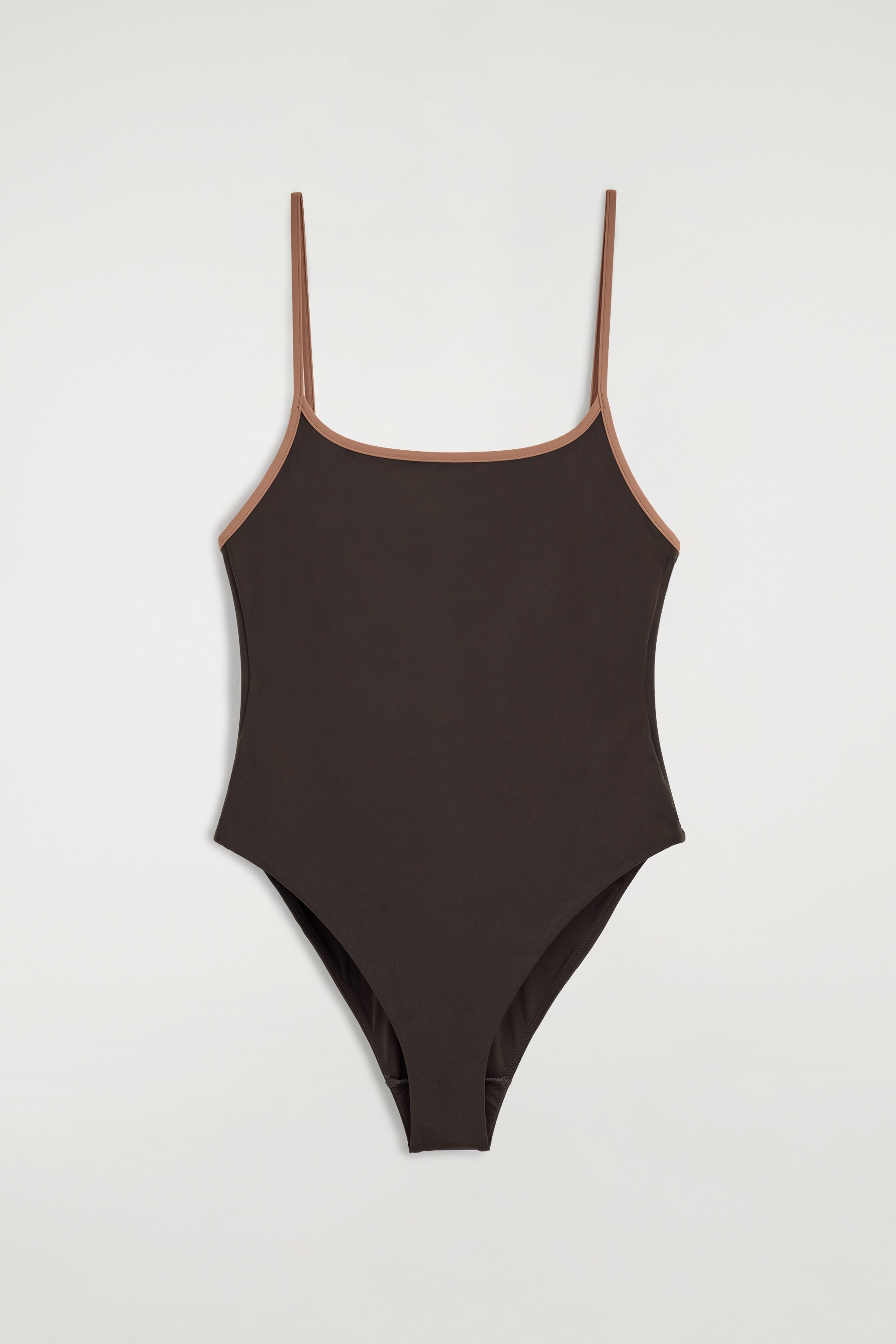 BADEDRAGT MED KONTRASTKANTER - BROWN / TERRACOTTA/HVID / RØD