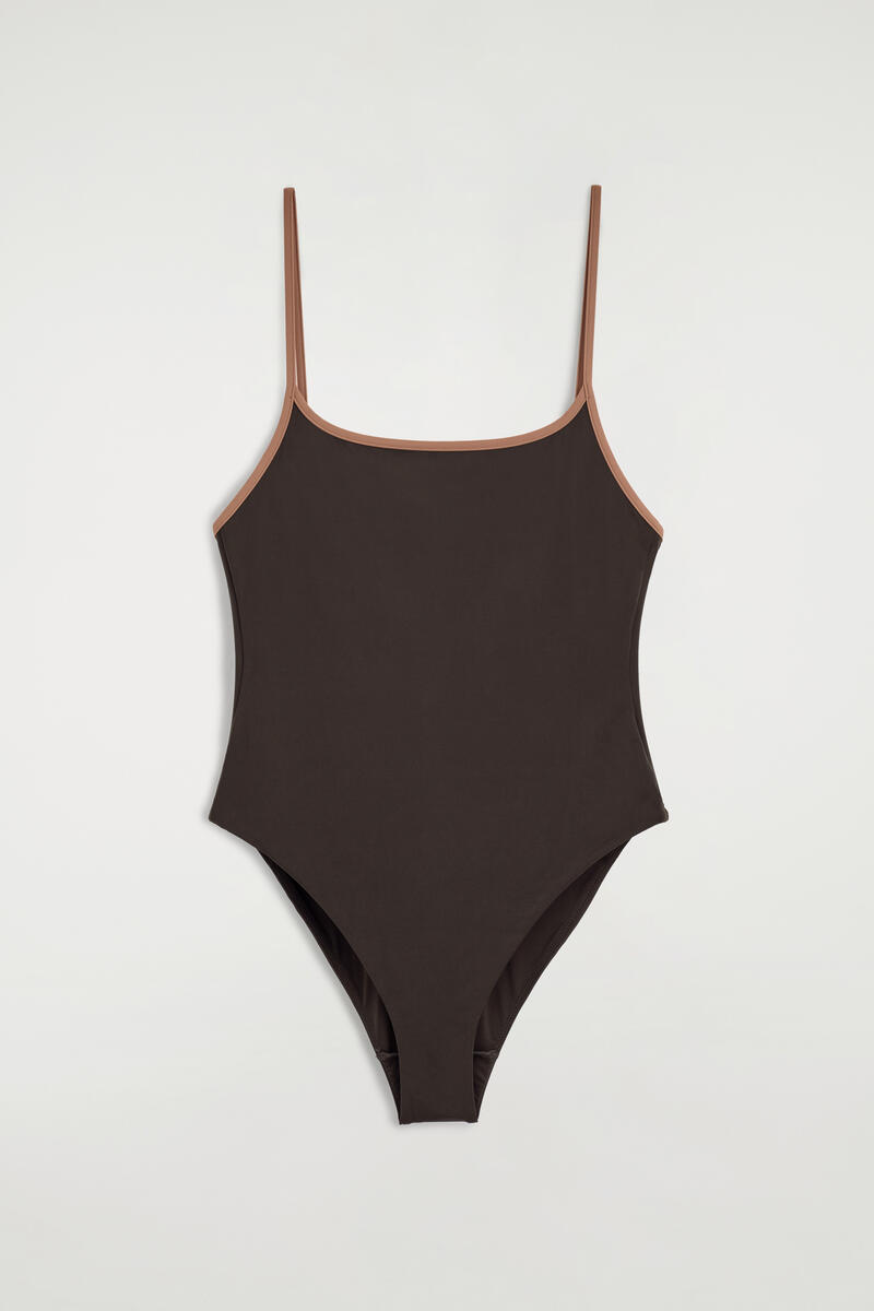 COS Contrast-Trimmed Swimsuit Brown Women's Size 44
