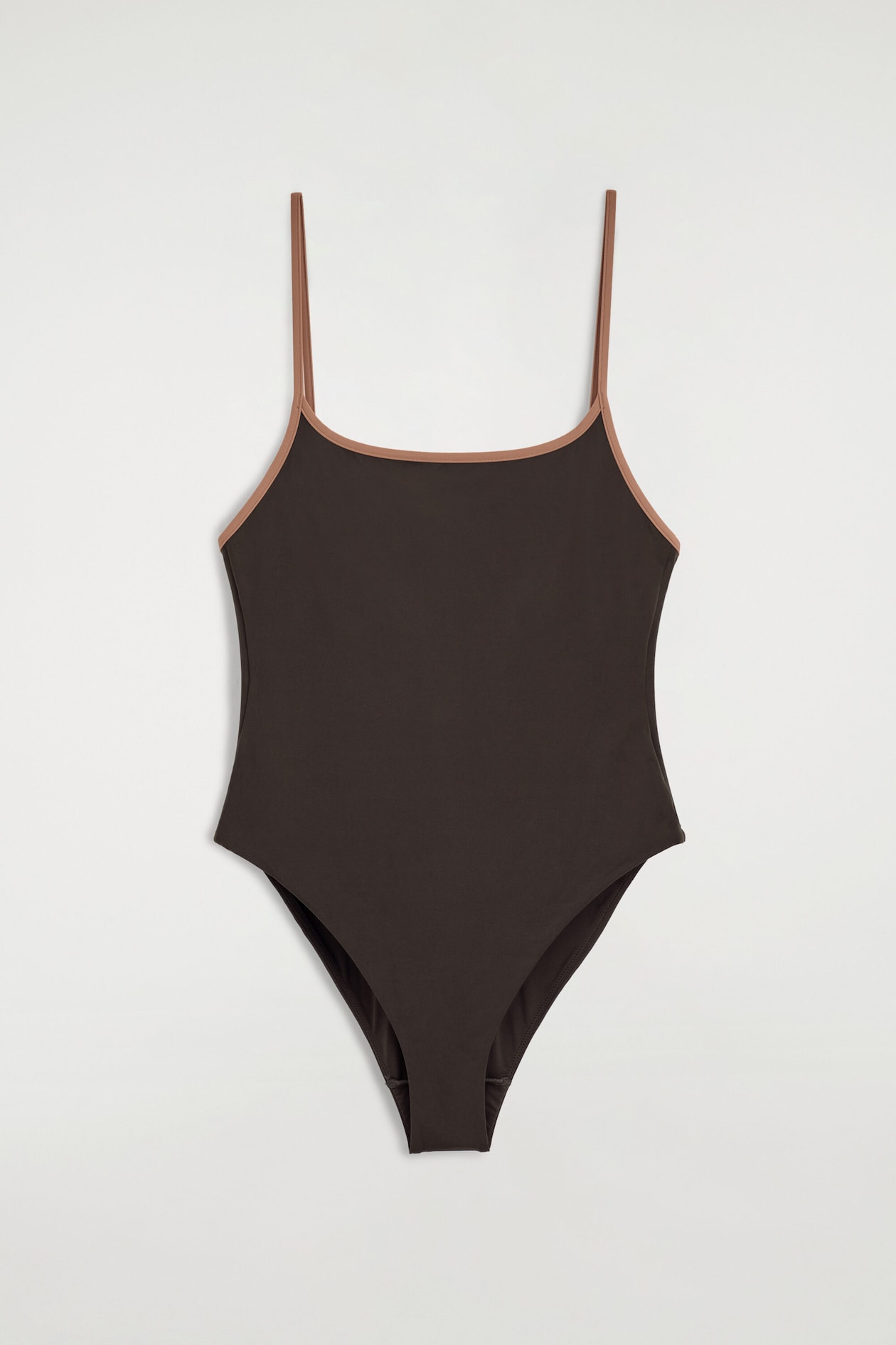 CONTRAST-TRIMMED SWIMSUIT — BROWN / TERRACOTTA