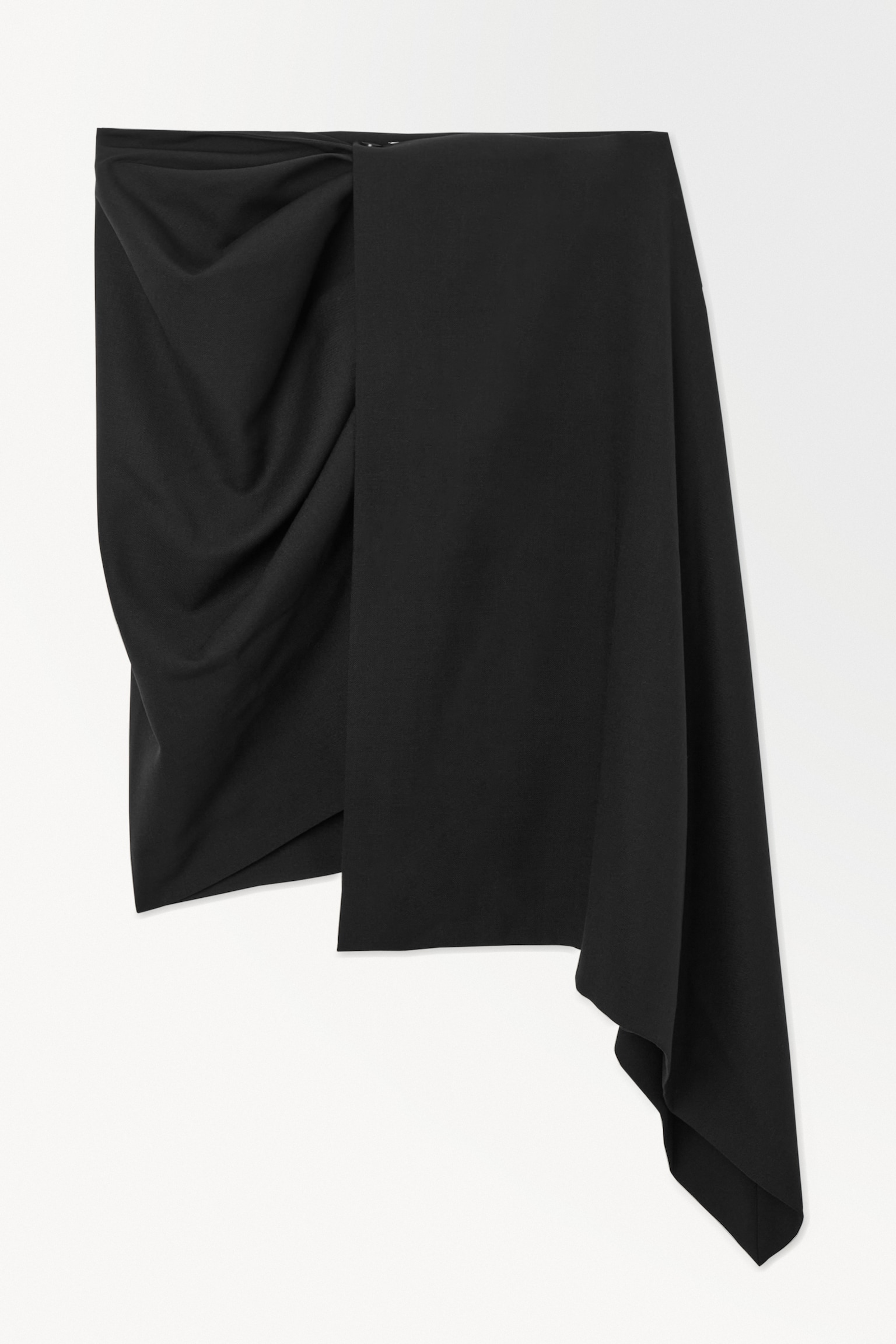 THE ASYMMETRIC DRAPED MINI SKIRT - BLACK