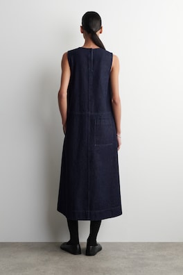 A-LINE DENIM MIDI DRESS — INDIGO 3