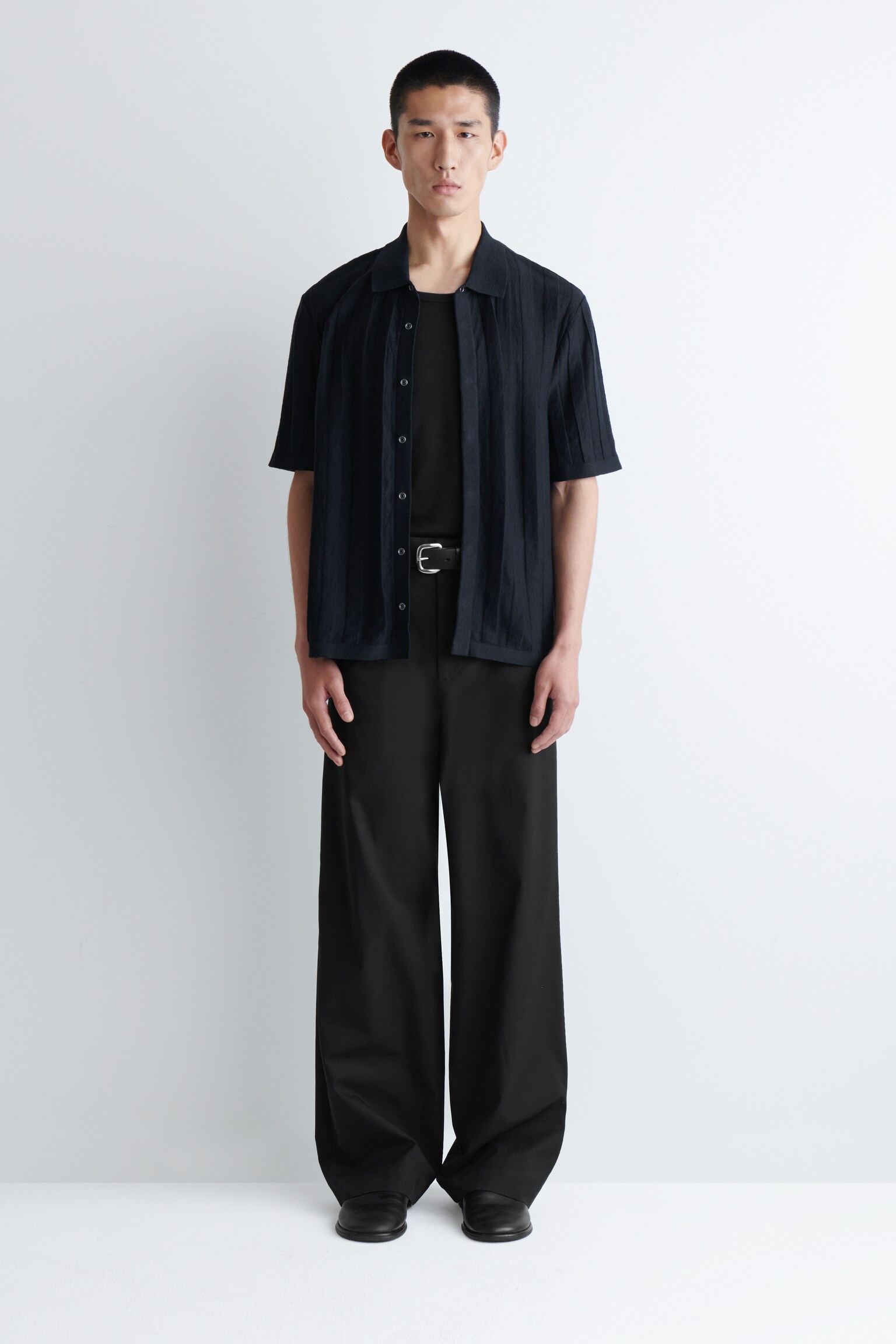 COTTON WIDE-LEG CHINOS - BLACK/MOLE