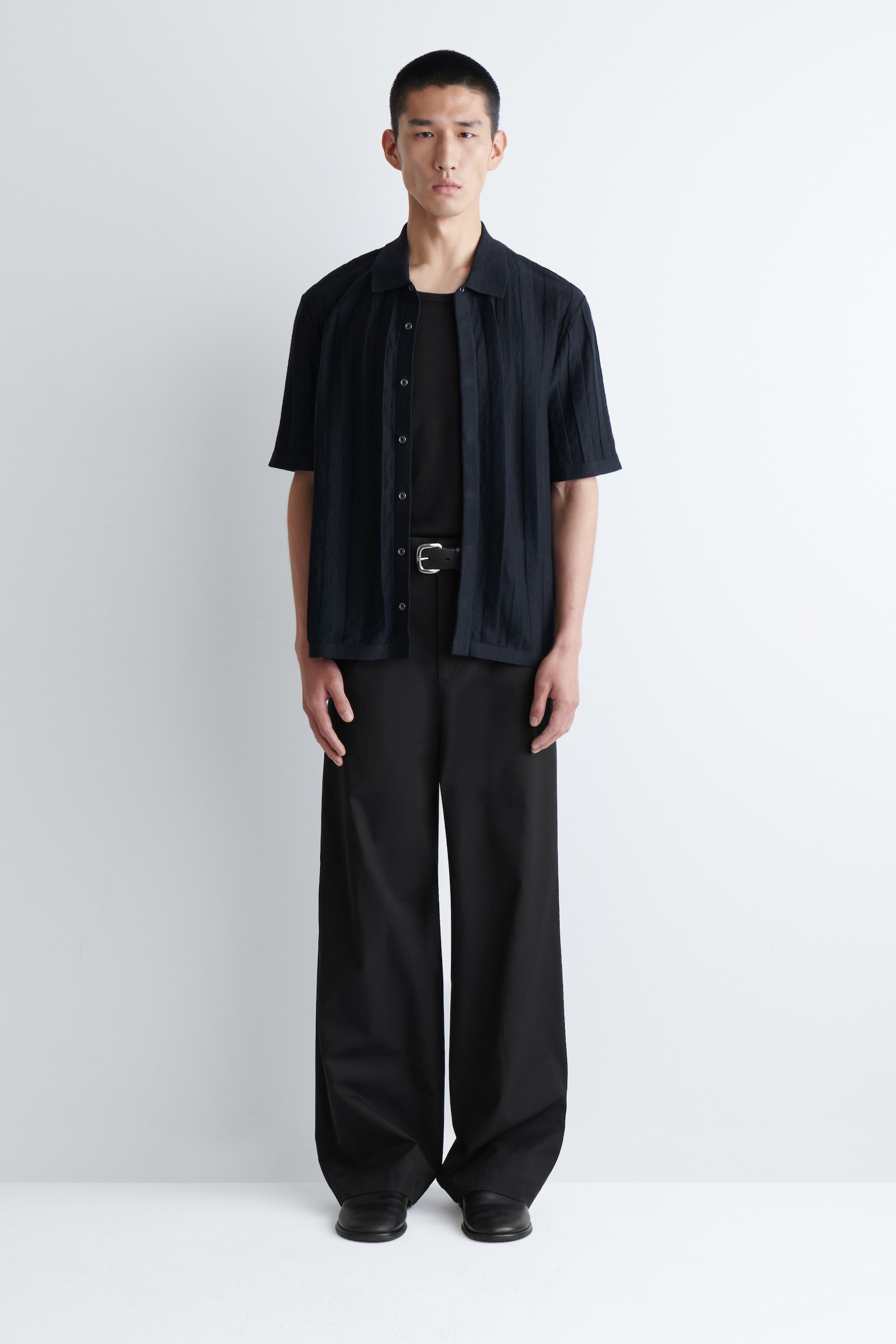 Pantaloni chino din bumbac cu croială largă - NEGRU/ȘOBOLAN