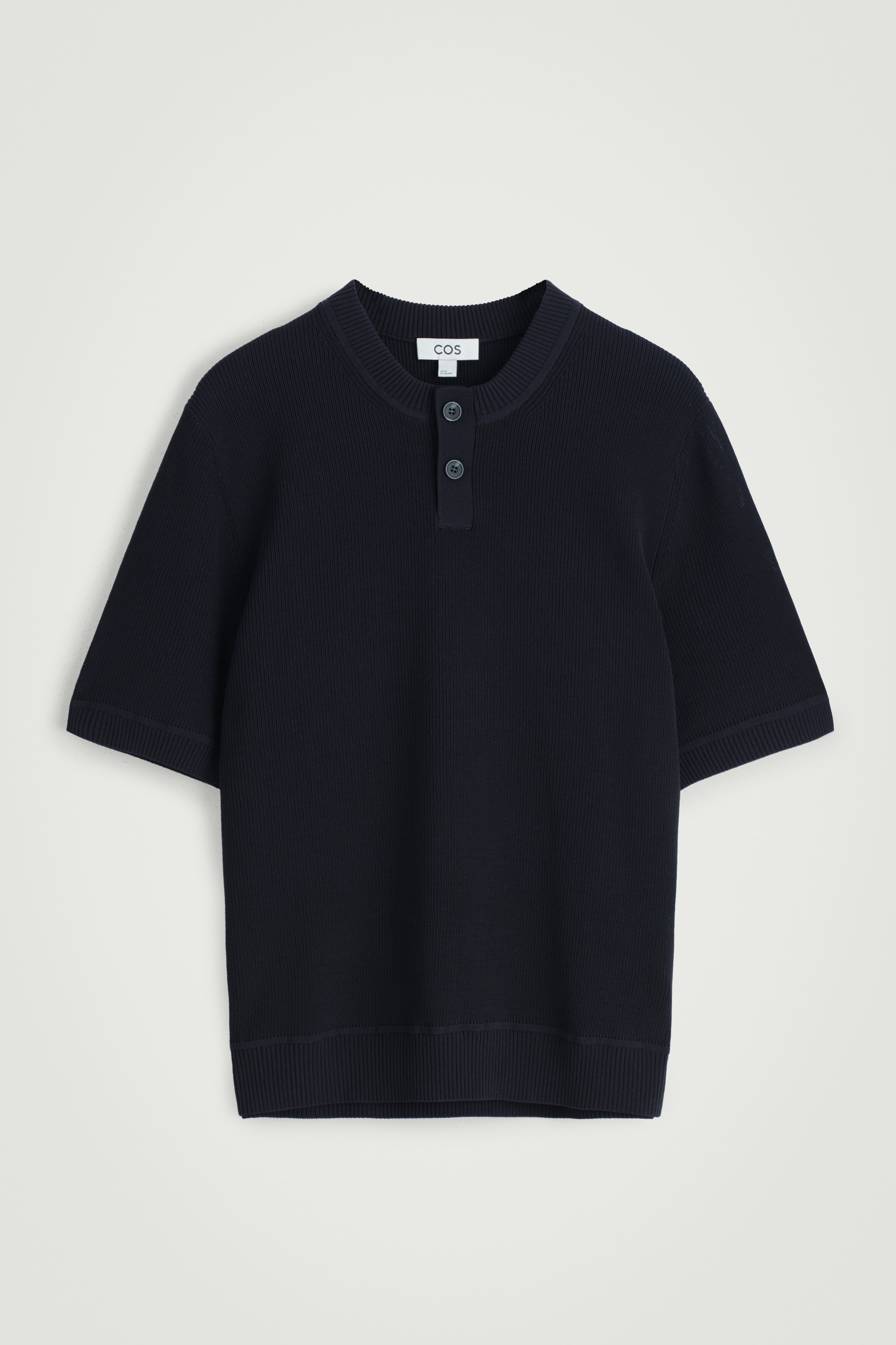 TRICOU HENLEY DIN BUMBAC TRICOTAT - MARINĂ/ALB