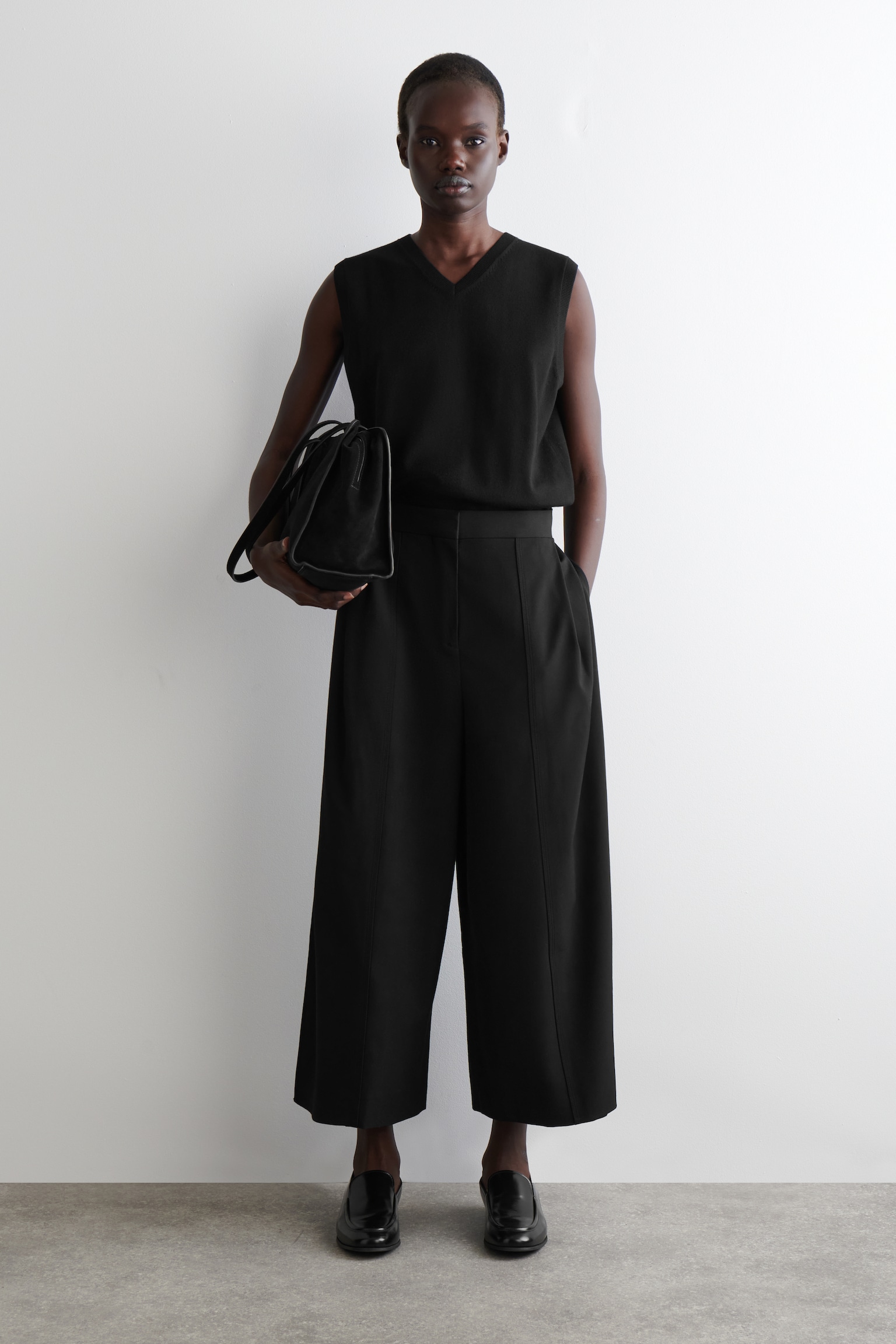 CULOTTE PLISSÉ IN MISTO LANA MERINO - NERO