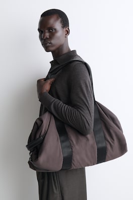 LEATHER-DETAIL DUFFEL BAG - NYLON — DARK BROWN 2